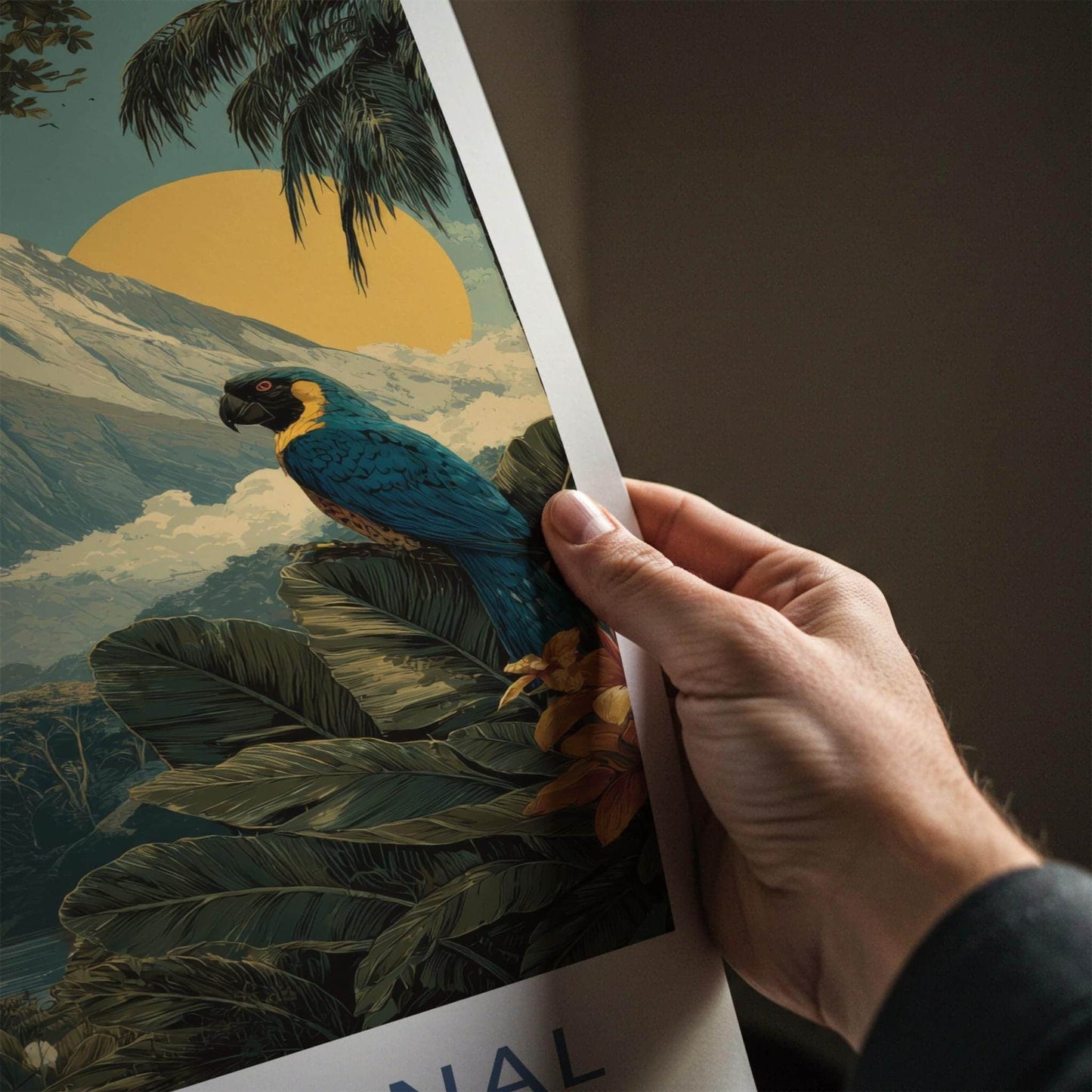 Volcan Arenal Poster - Costa Rica Travel Art - Rainforest Volcano Macaws Home Decor