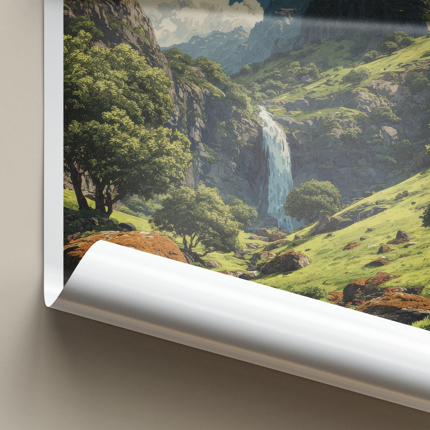 Vrah Botev Poster - Bulgaria Travel Art - Mountainous Cascading Waterfall Home Decor