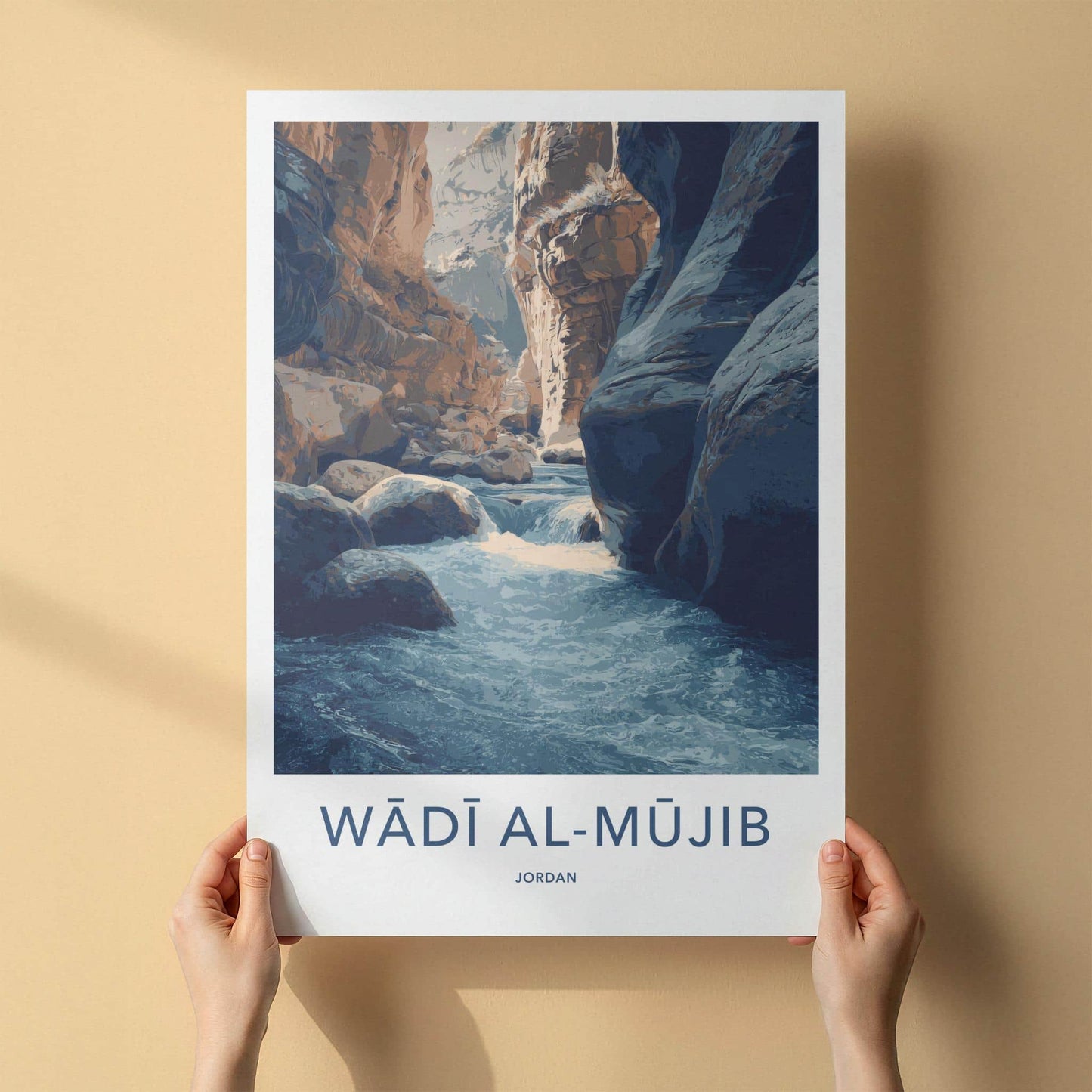 Wadi Al-Mujib Poster - Jordan Travel Art - Canyon River Rocks Home Decor