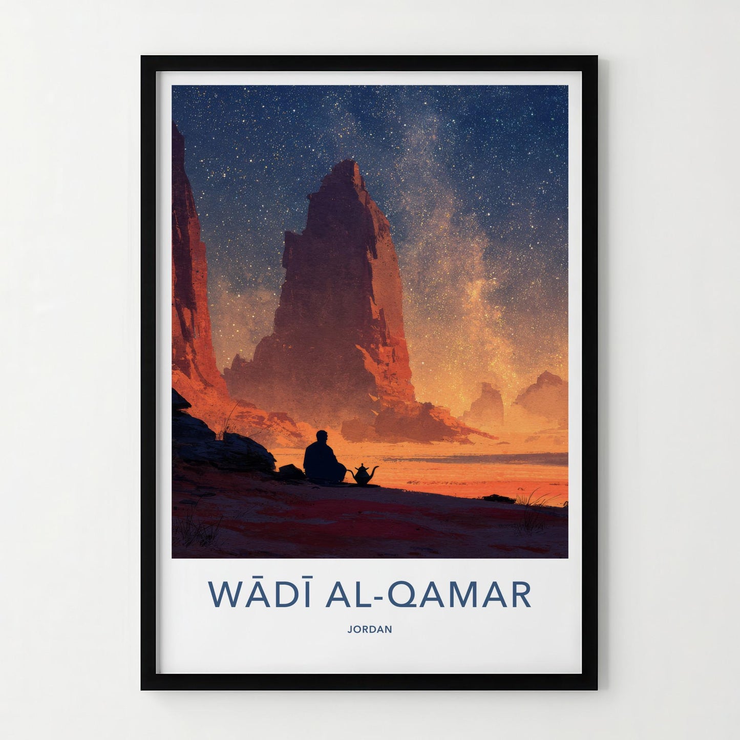 Wadi Al-Qamar Poster - Jordan Travel Art - Desert Night Stars Home Decor