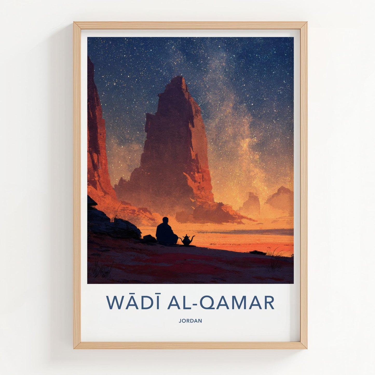 Wadi Al-Qamar Poster - Jordan Travel Art - Desert Night Stars Home Decor