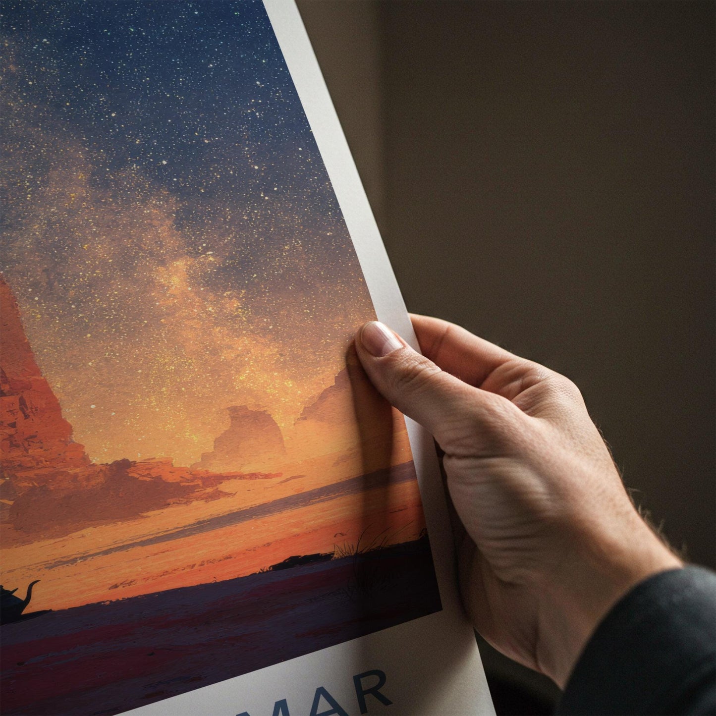 Wadi Al-Qamar Poster - Jordan Travel Art - Desert Night Stars Home Decor