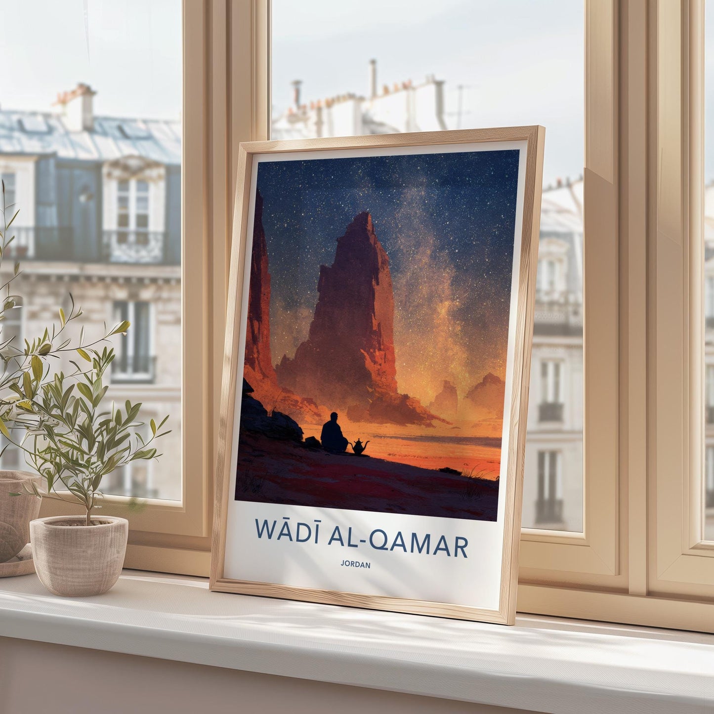 Wadi Al-Qamar Poster - Jordan Travel Art - Desert Night Stars Home Decor