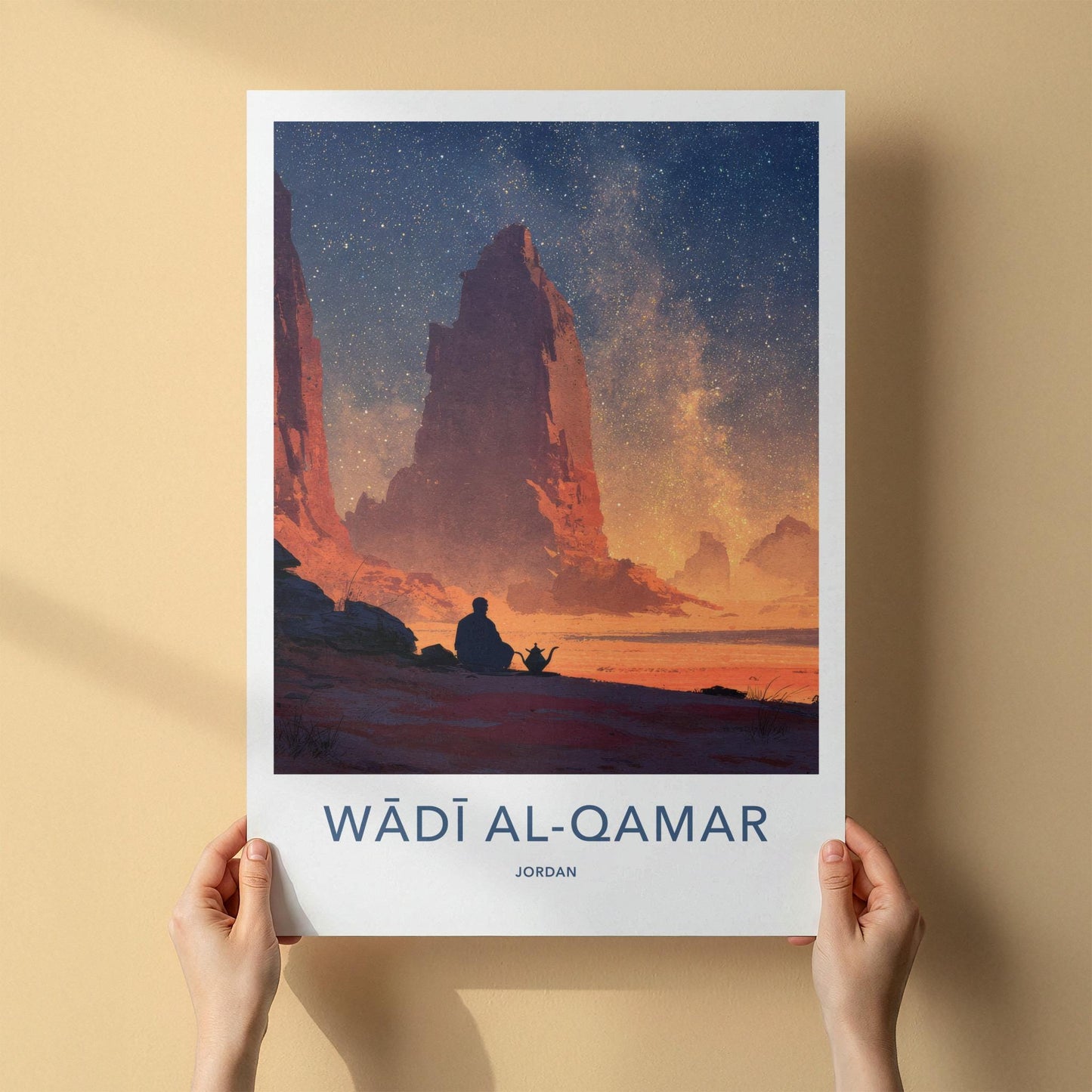 Wadi Al-Qamar Poster - Jordan Travel Art - Desert Night Stars Home Decor