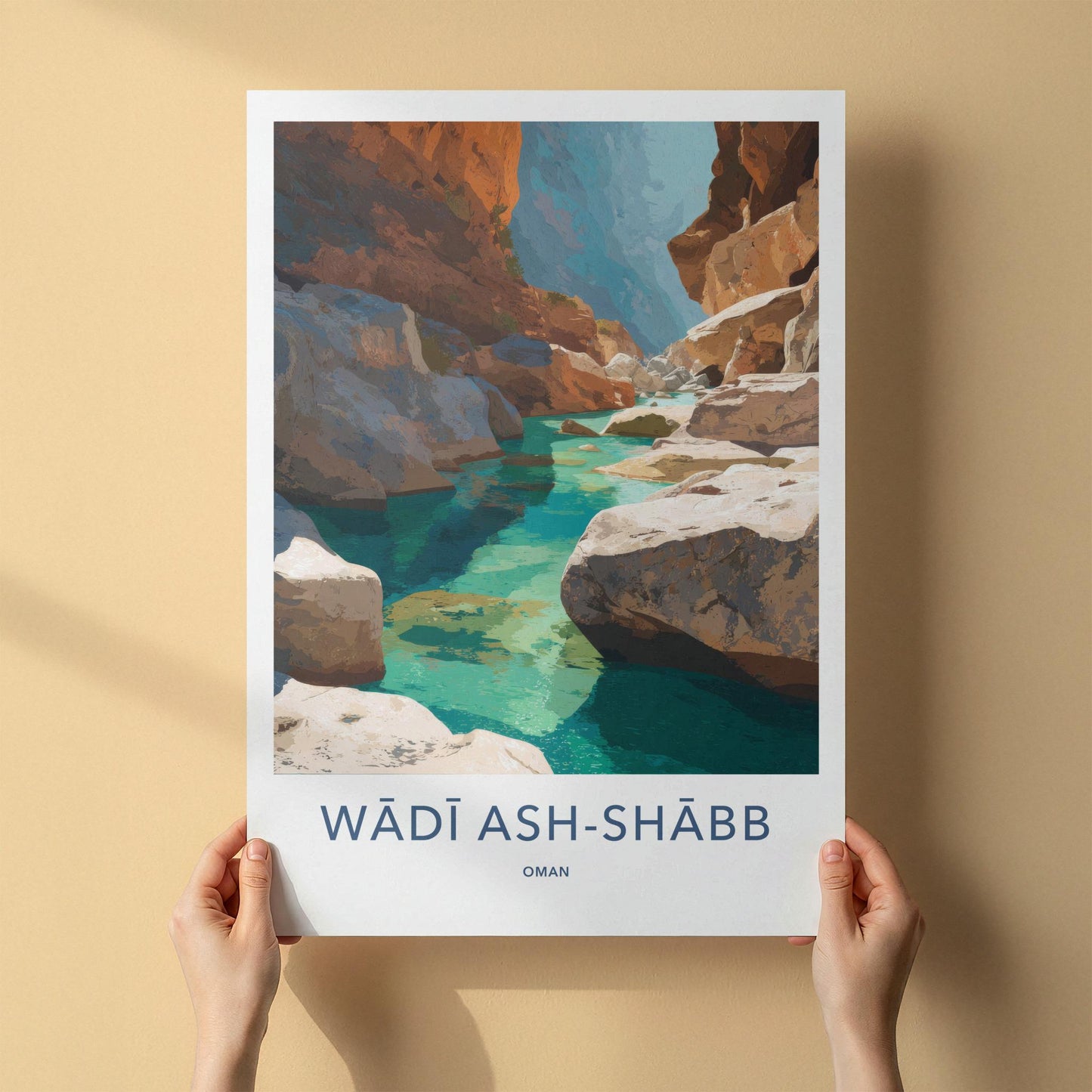 Wadi Ash-Shabb Poster - Oman Travel Art - Turquoise Canyon Stream Home Decor
