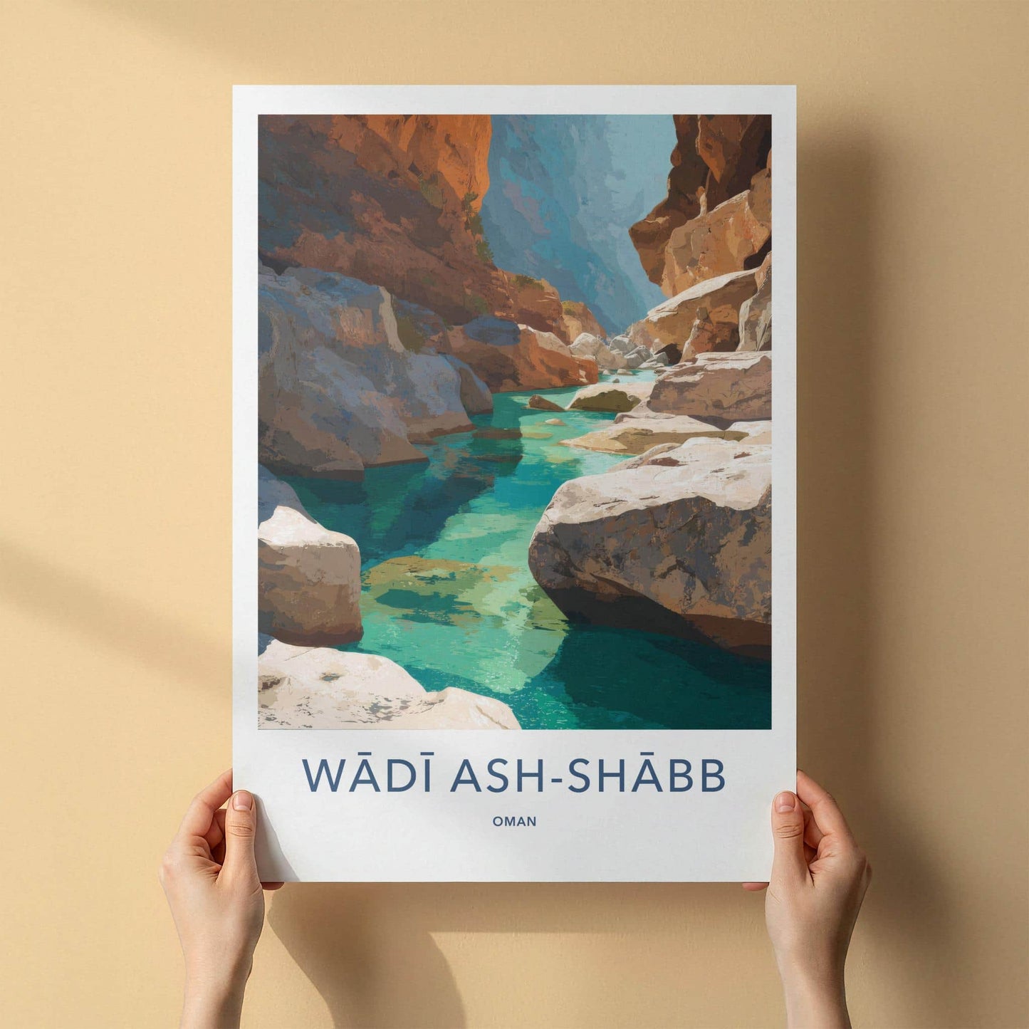 Wadi Ash-Shabb Poster - Oman Travel Art - Turquoise Canyon Stream Home Decor
