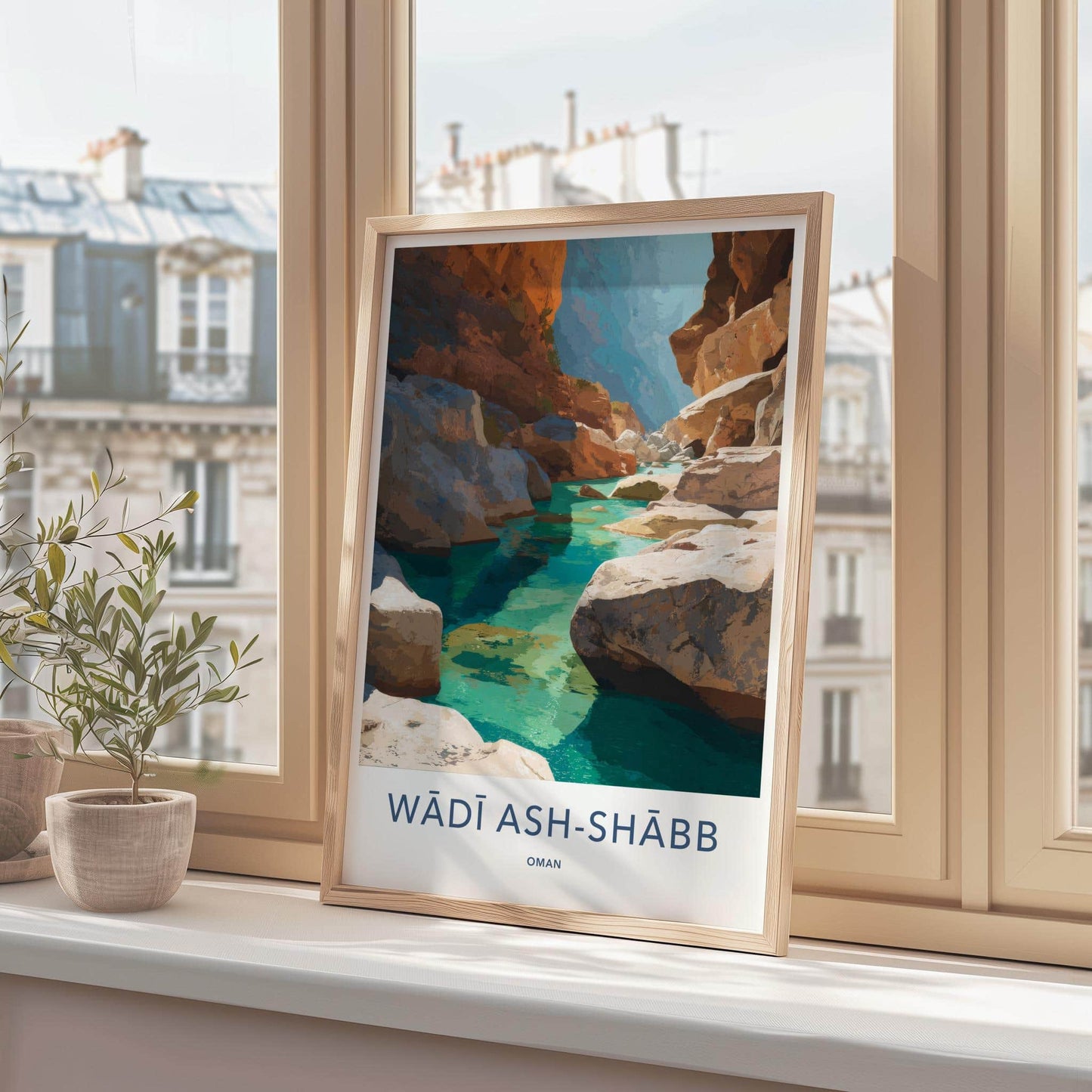 Wadi Ash-Shabb Poster - Oman Travel Art - Turquoise Canyon Stream Home Decor