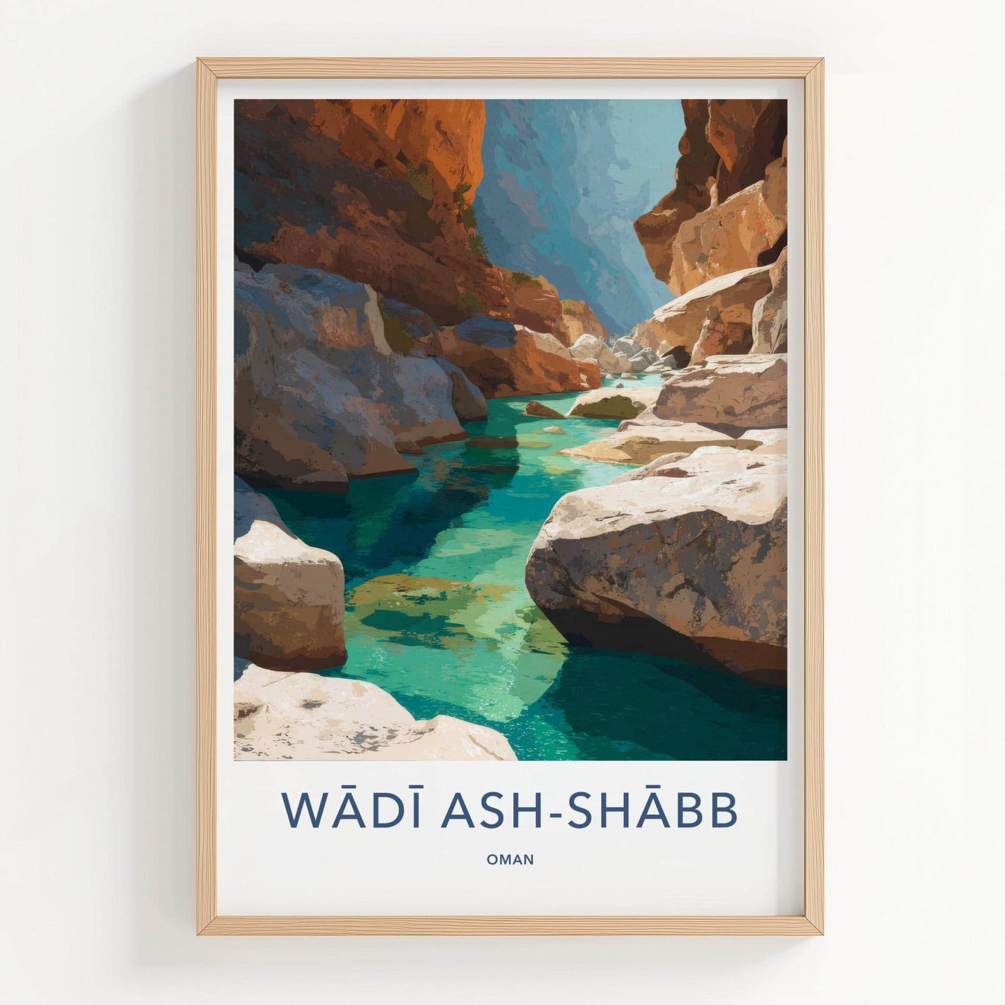 Wadi Ash-Shabb Poster - Oman Travel Art - Turquoise Canyon Stream Home Decor