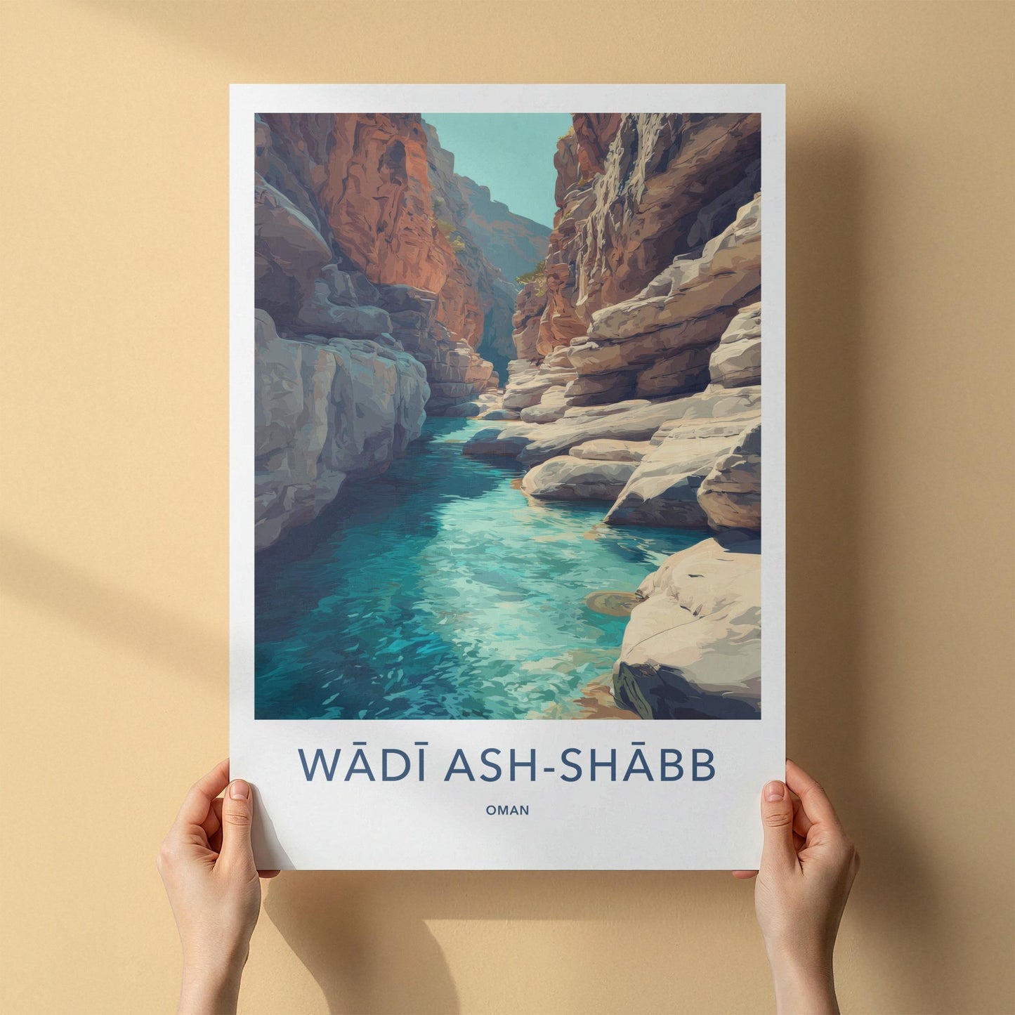 Wadi Ash-Shabb Poster - Oman Travel Art - Turquoise River Canyon Home Decor