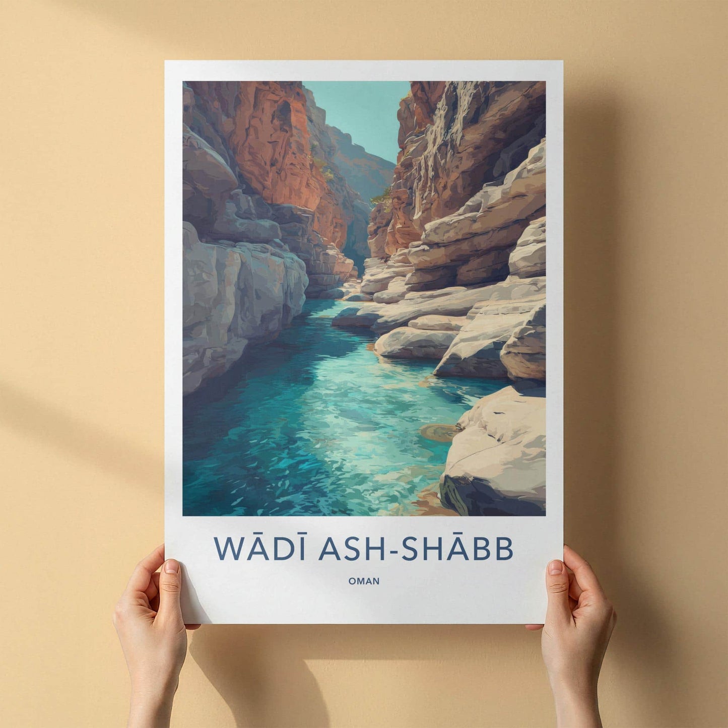 Wadi Ash-Shabb Poster - Oman Travel Art - Turquoise River Canyon Home Decor