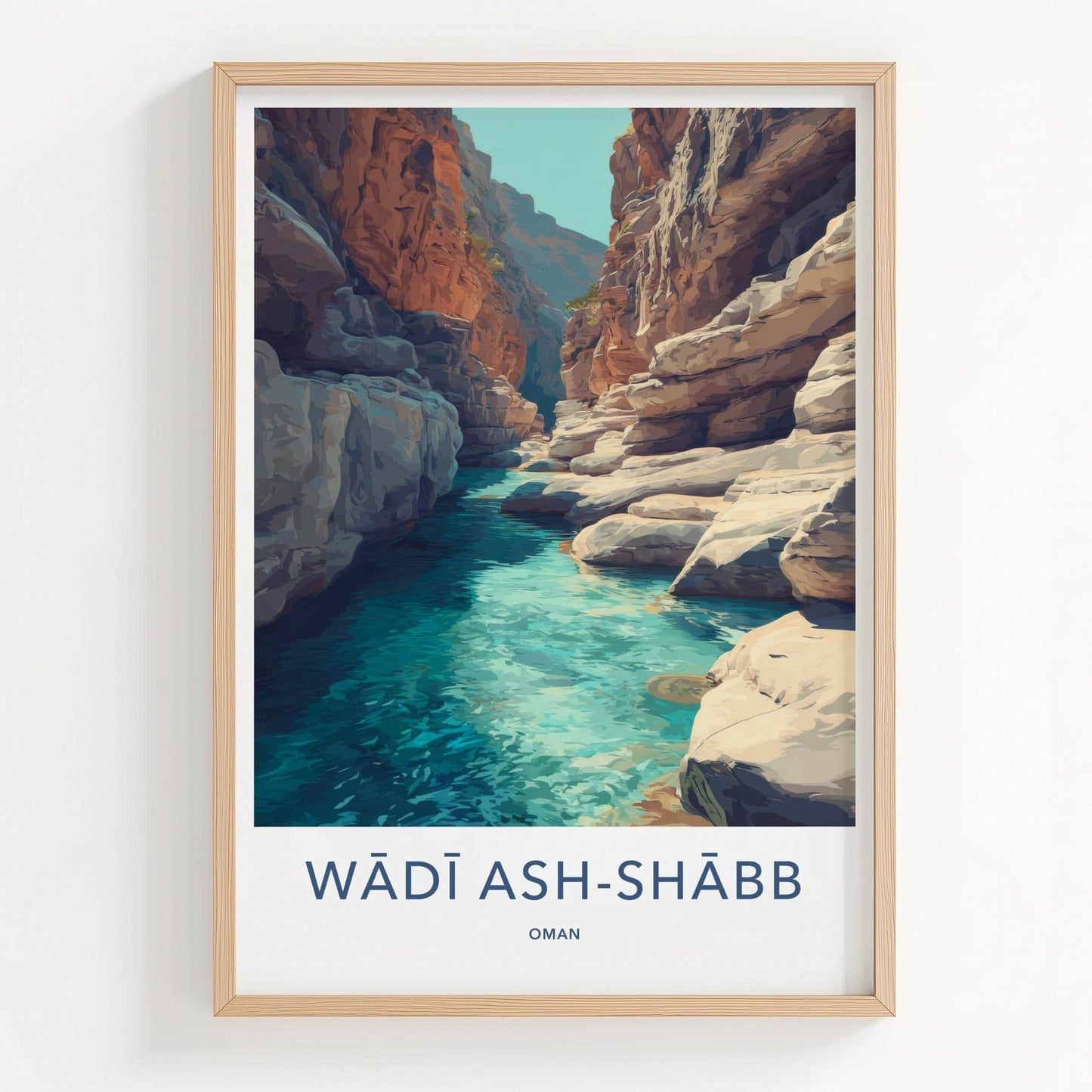 Wadi Ash-Shabb Poster - Oman Travel Art - Turquoise River Canyon Home Decor