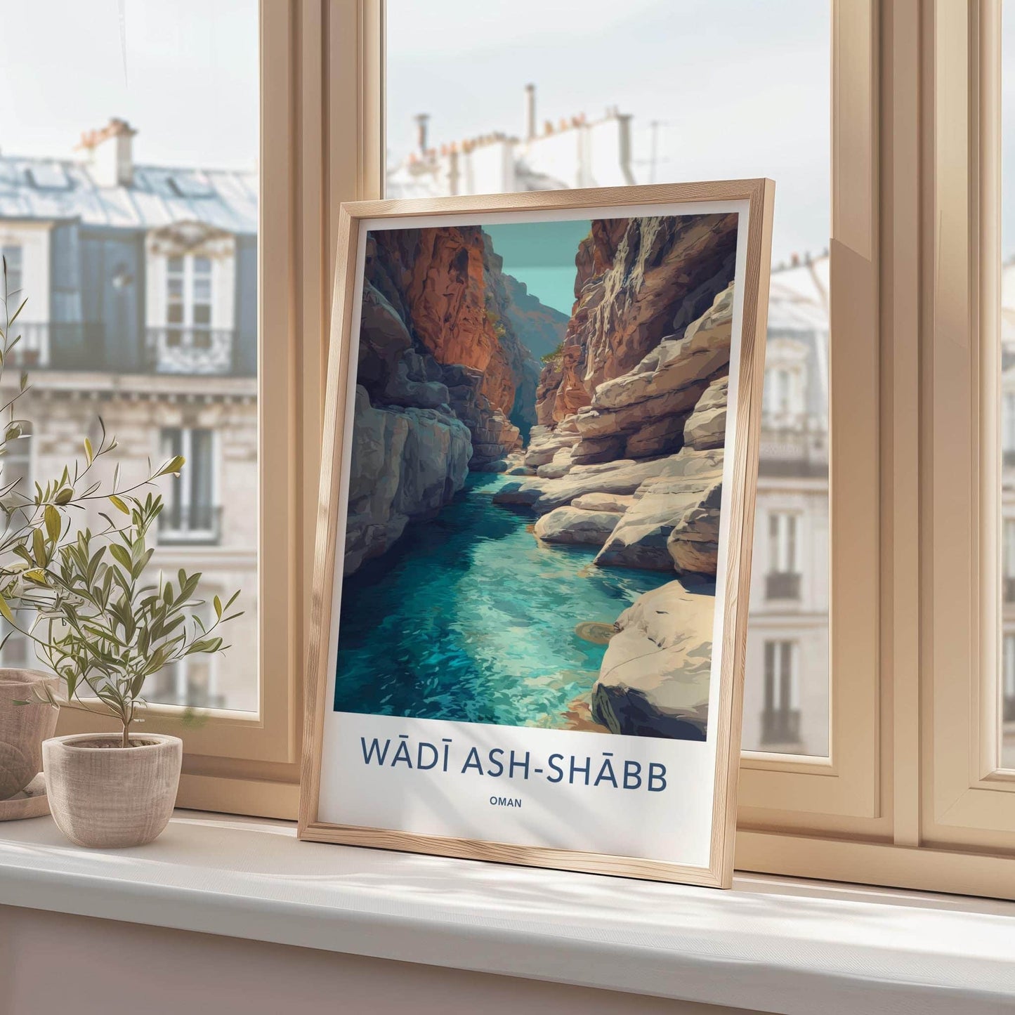 Wadi Ash-Shabb Poster - Oman Travel Art - Turquoise River Canyon Home Decor