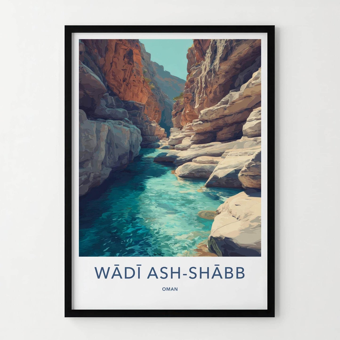 Wadi Ash-Shabb Poster - Oman Travel Art - Turquoise River Canyon Home Decor