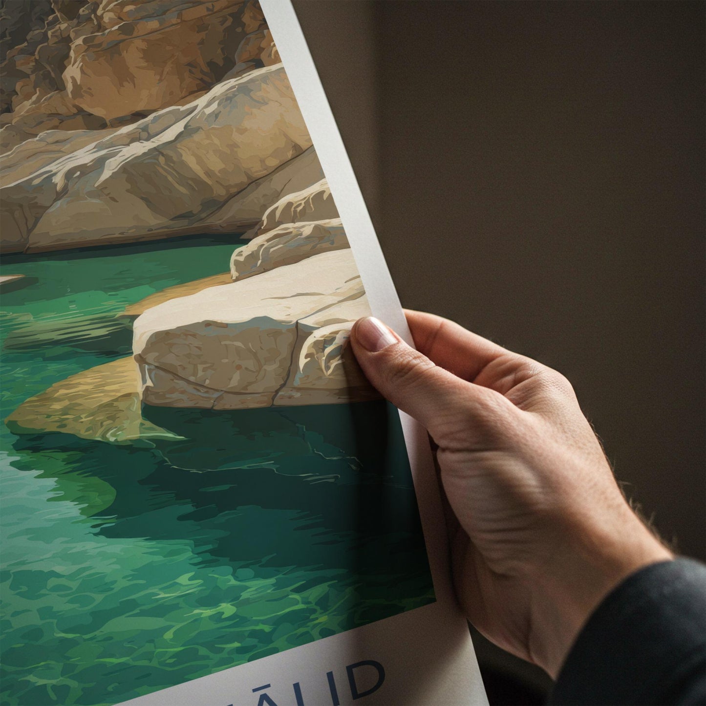 Wadi Bani Khalid Poster - Oman Travel Art - Canyon Green Water Home Decor