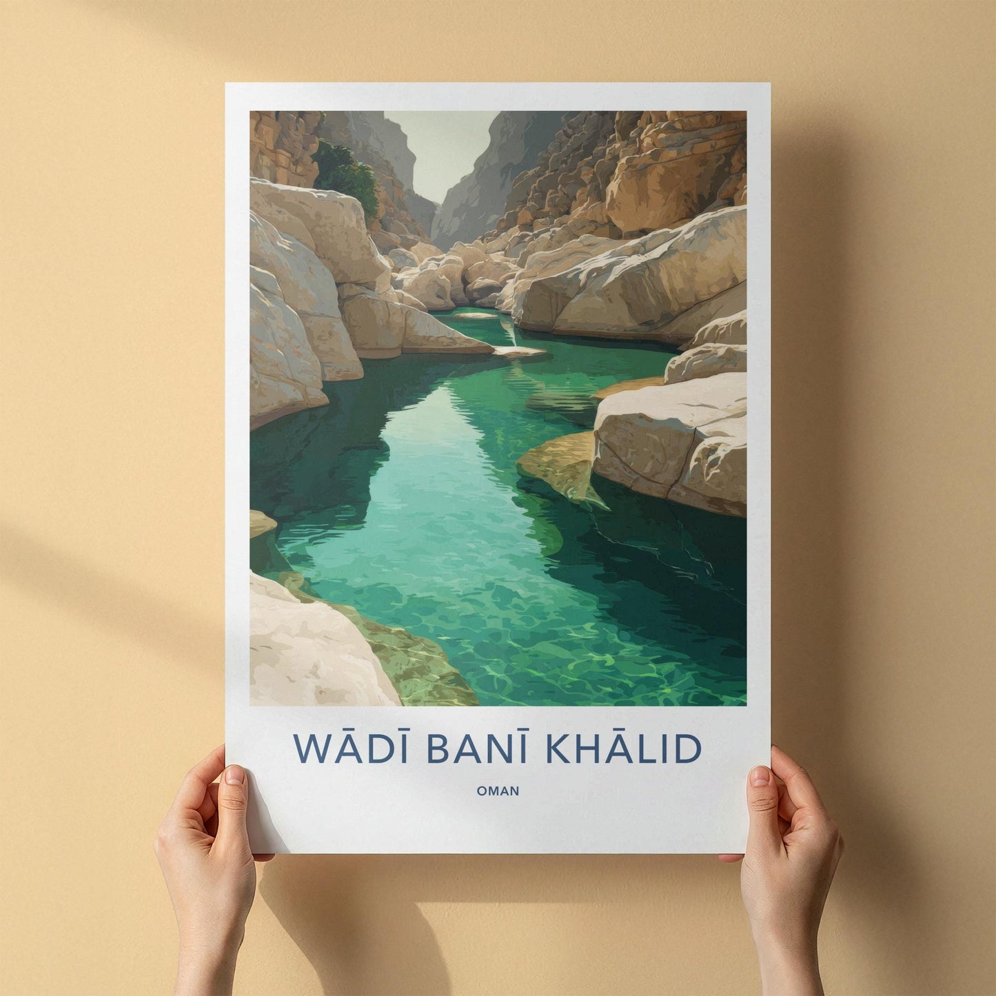 Wadi Bani Khalid Poster - Oman Travel Art - Canyon Green Water Home Decor