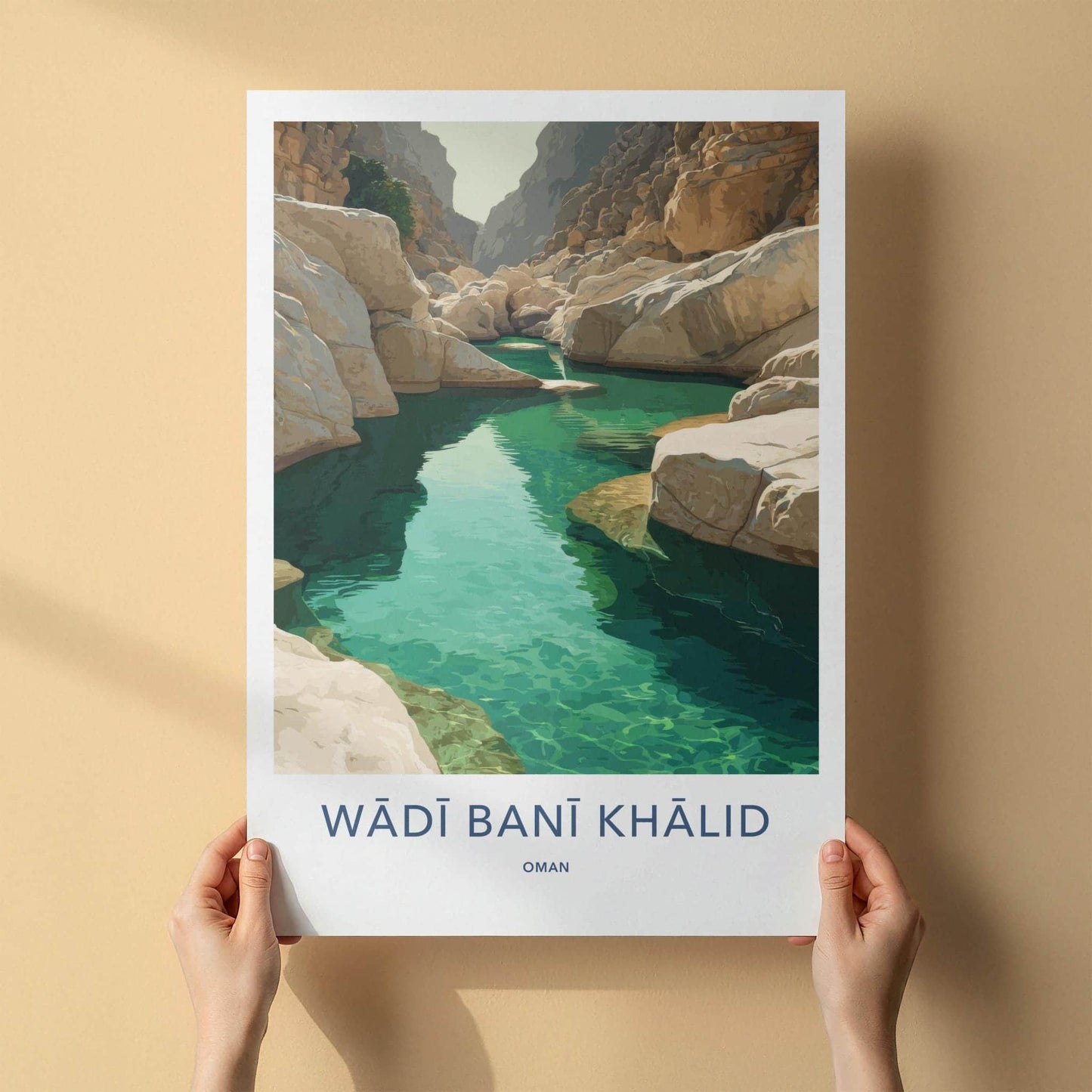 Wadi Bani Khalid Poster - Oman Travel Art - Canyon Green Water Home Decor