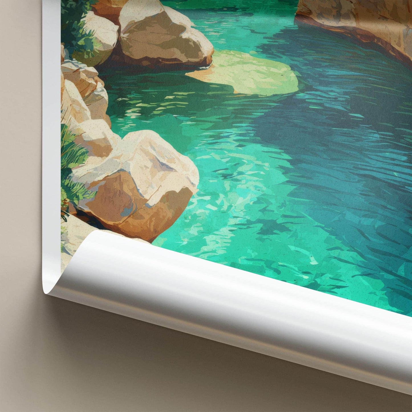 Wadi Bani Khalid Poster - Oman Travel Art - Turquoise Water Canyon Home Decor