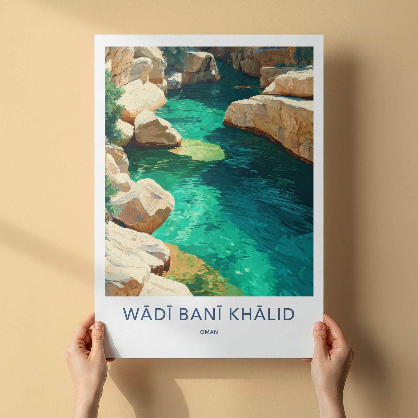 Wadi Bani Khalid Poster - Oman Travel Art - Turquoise Water Canyon Home Decor
