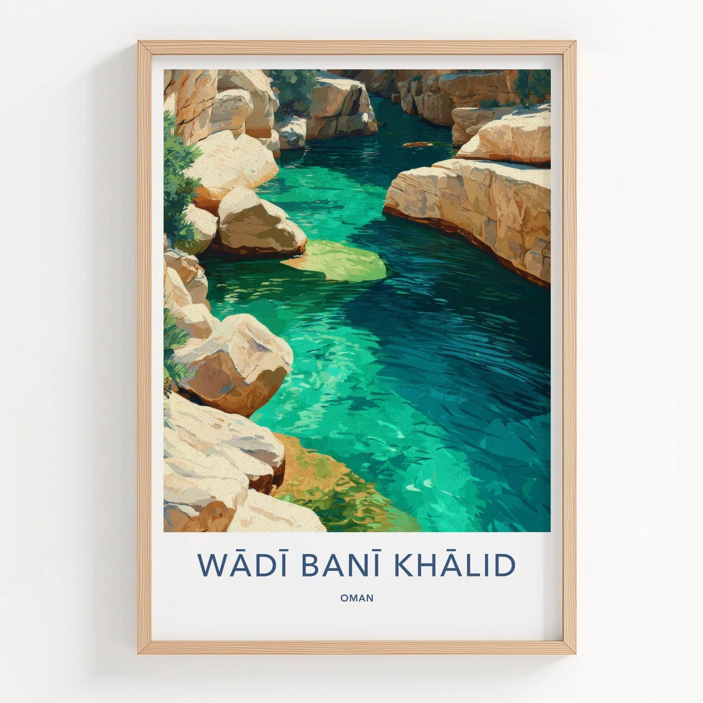 Wadi Bani Khalid Poster - Oman Travel Art - Turquoise Water Canyon Home Decor