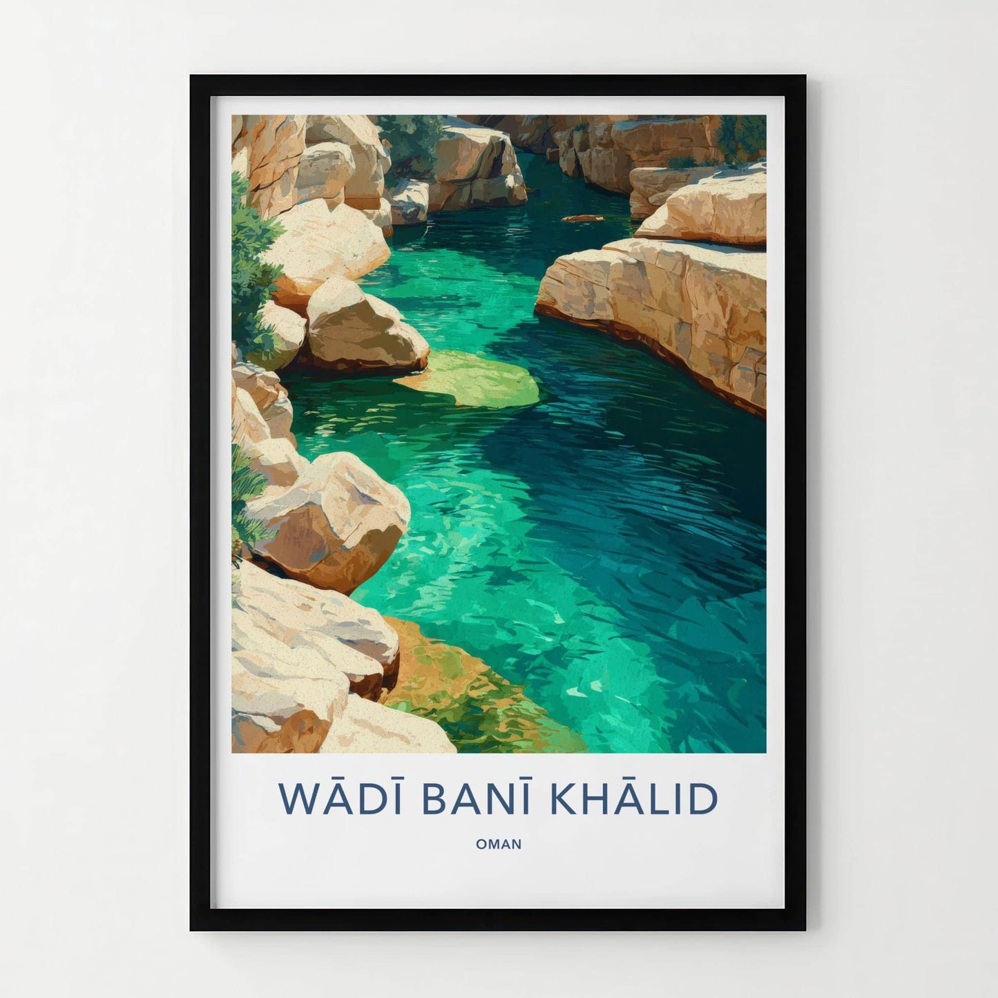 Wadi Bani Khalid Poster - Oman Travel Art - Turquoise Water Canyon Home Decor
