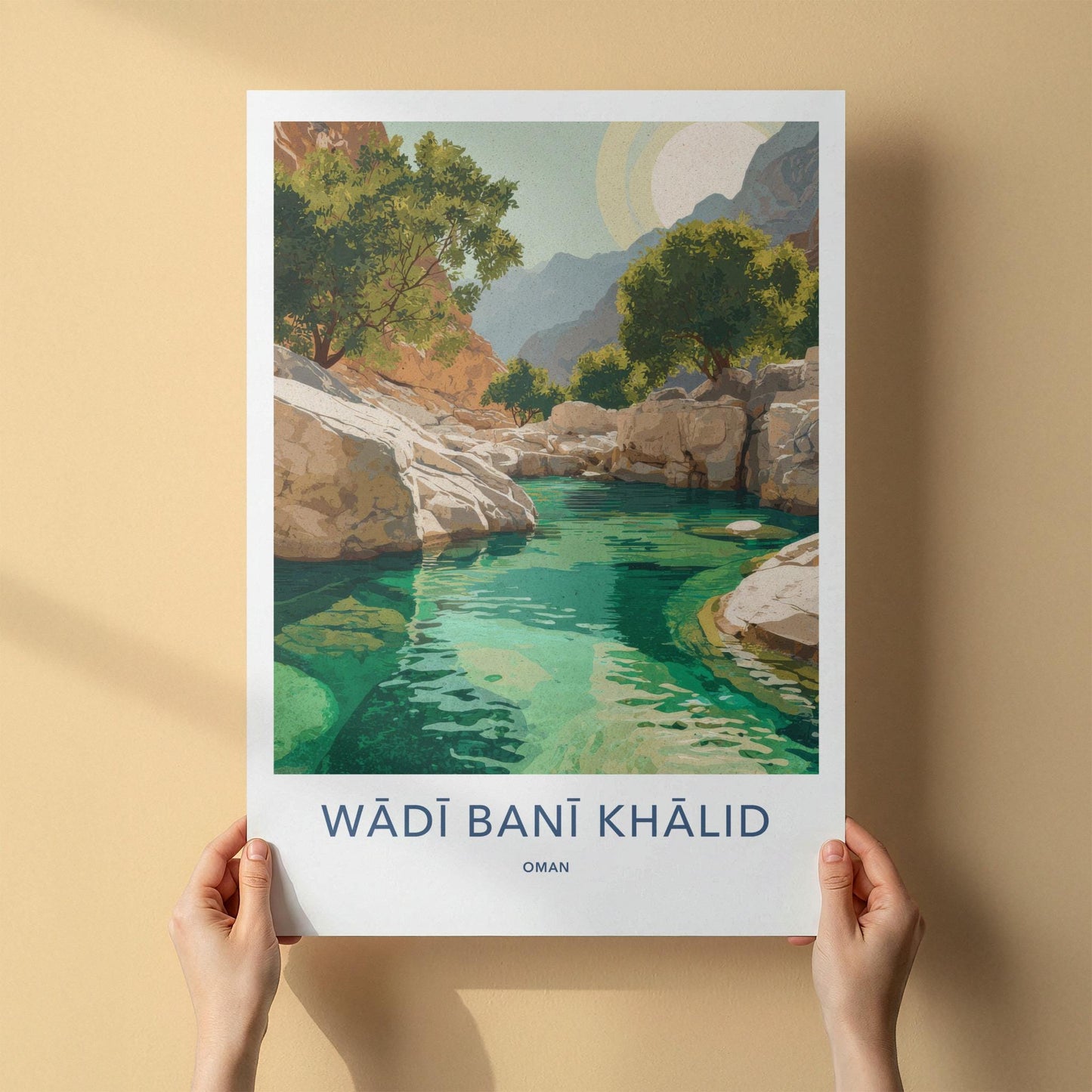 Wadi Bani Khalid Poster - Oman Travel Art - Turquoise Water Oasis Home Decor