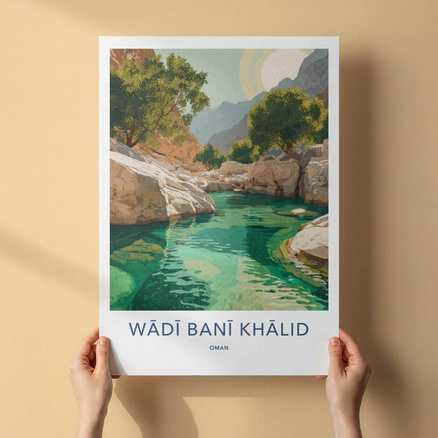 Wadi Bani Khalid Poster - Oman Travel Art - Turquoise Water Oasis Home Decor