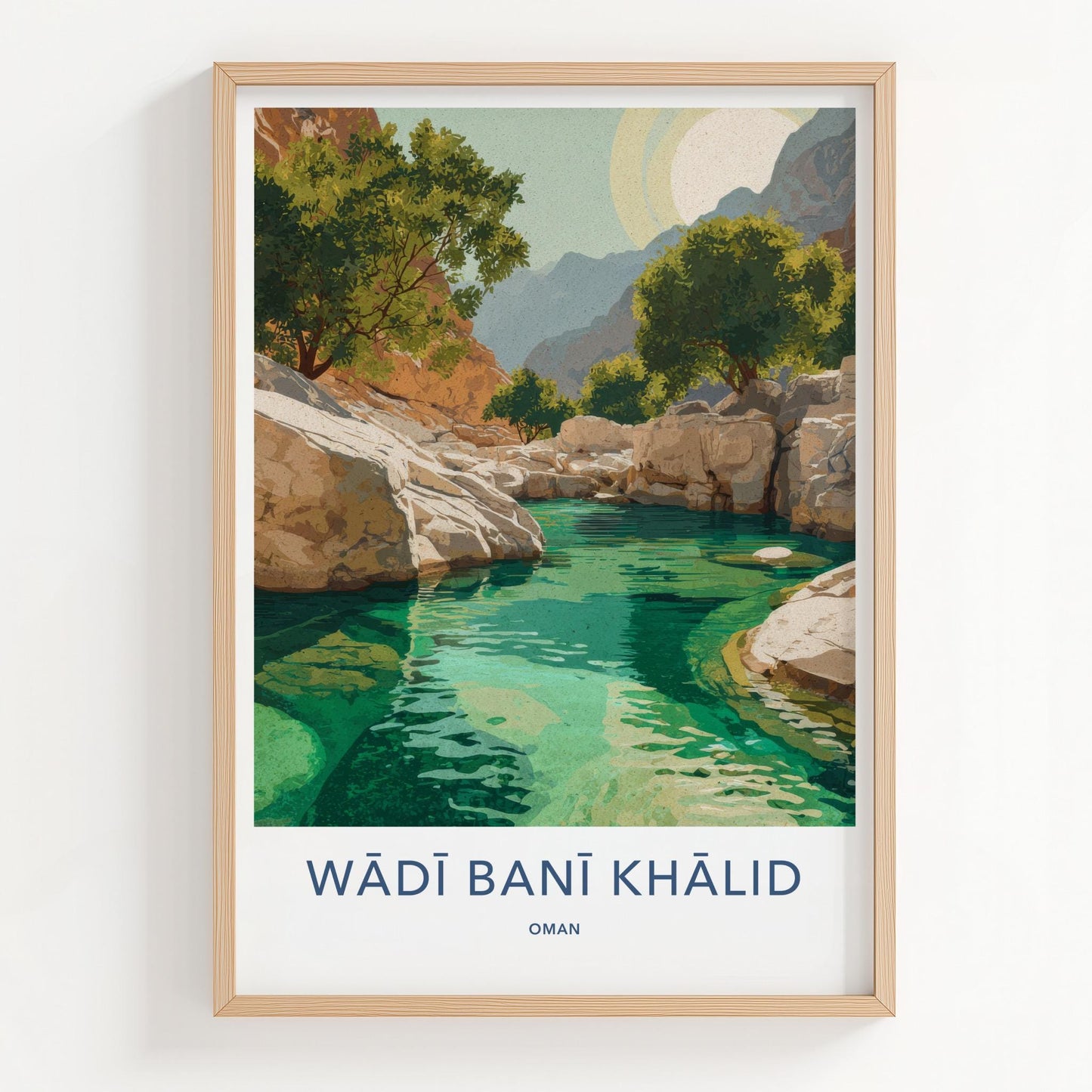 Wadi Bani Khalid Poster - Oman Travel Art - Turquoise Water Oasis Home Decor