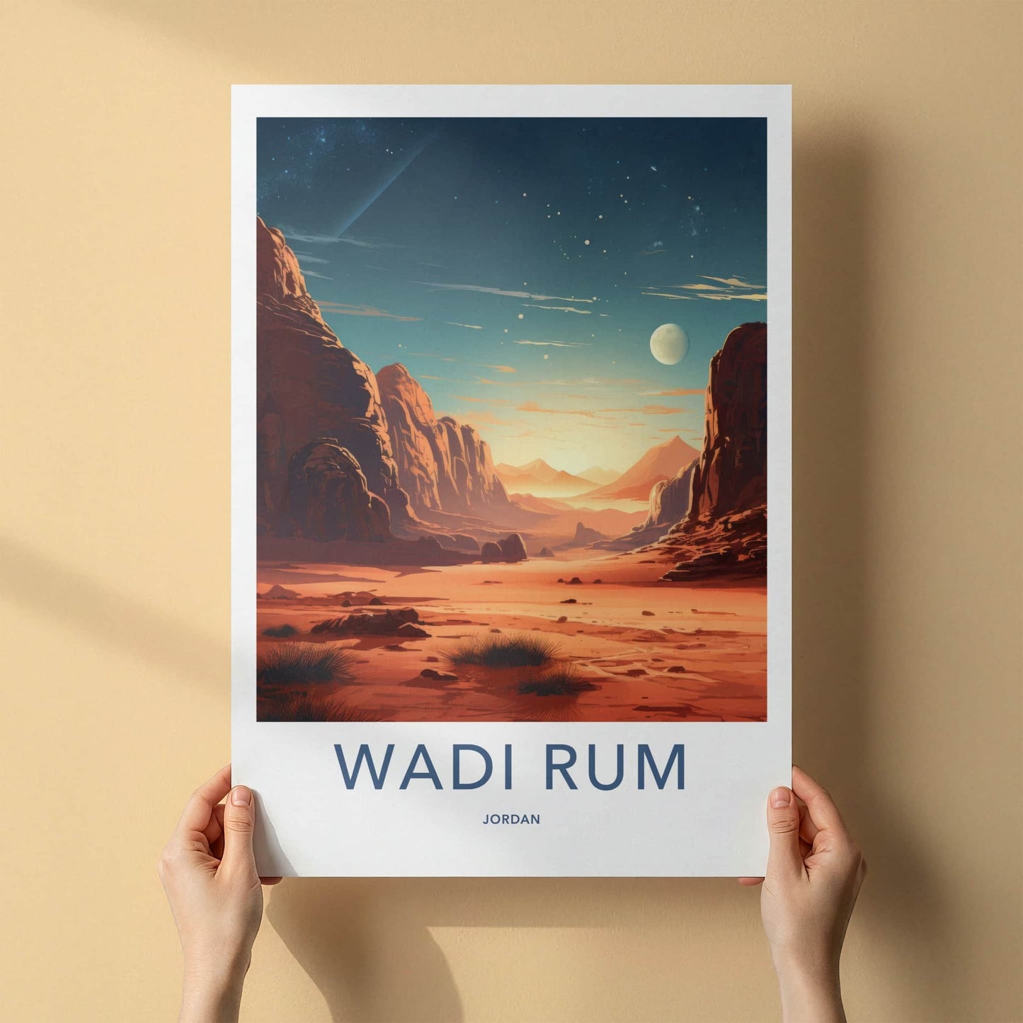 Wadi Rum Poster - Jordan Travel Art - Alien Lunar Desert Home Decor
