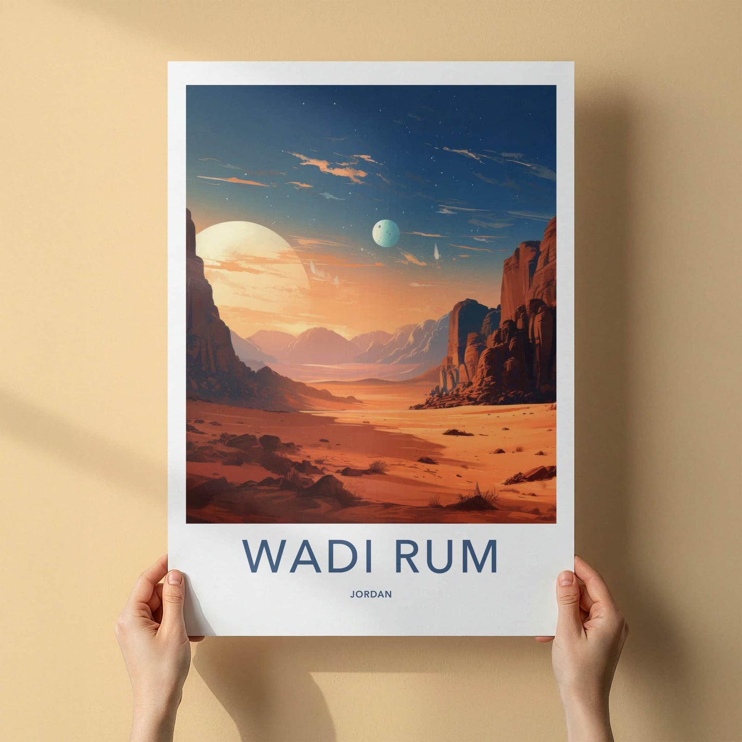 Wadi Rum Poster - Jordan Travel Art - Desert Sunset Home Decor