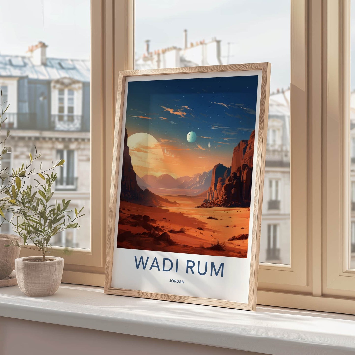 Wadi Rum Poster - Jordan Travel Art - Desert Sunset Home Decor
