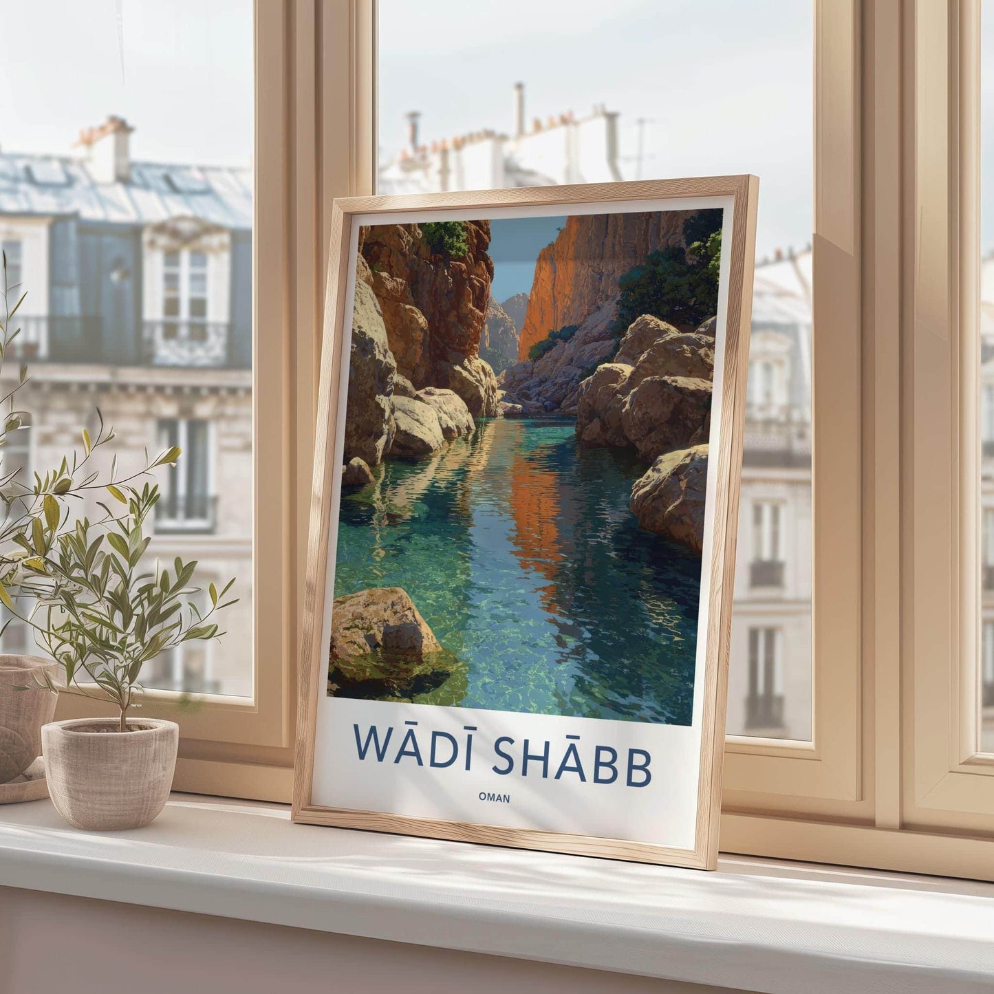 Wadi Shabb Poster - Oman Framed Print - Clear Water Canyon Lounge Decor