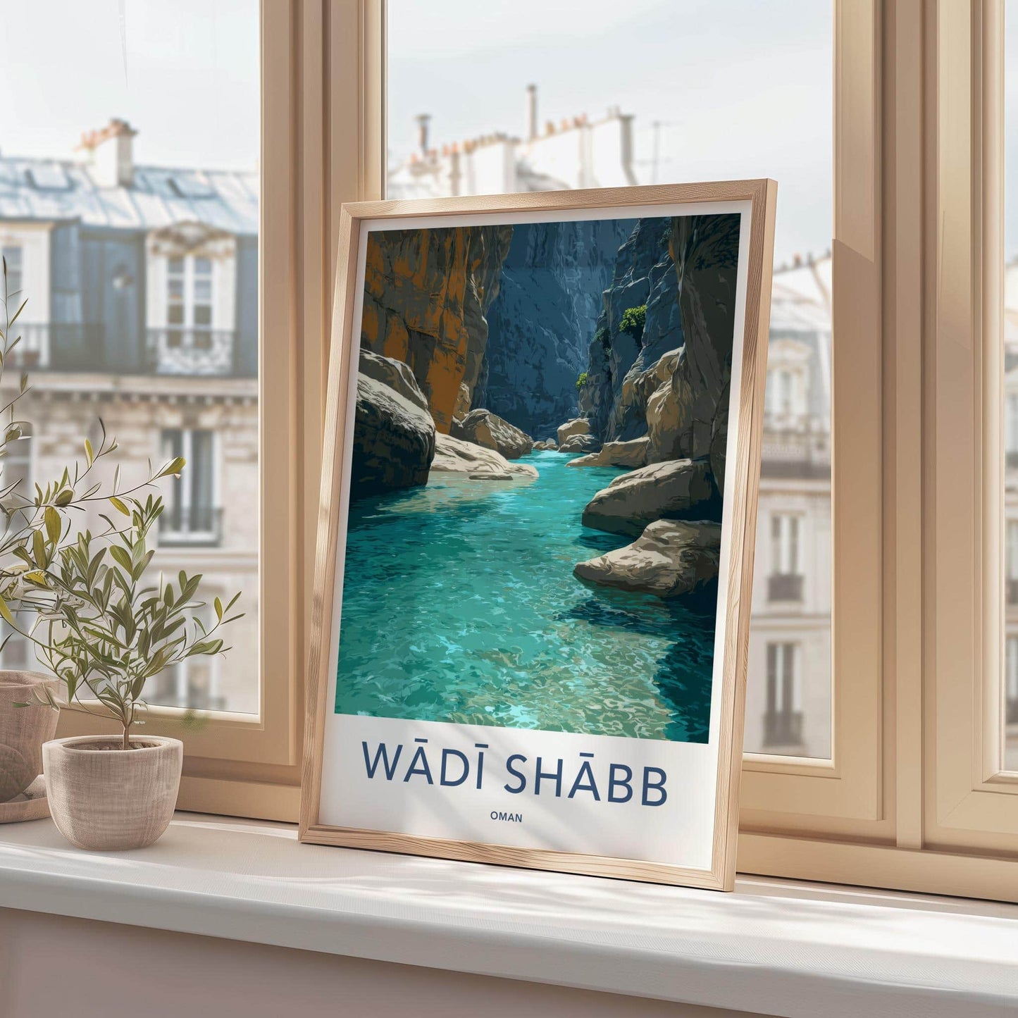 Wadi Shabb Poster - Oman Travel Art - Turquoise Water Canyon Wall Decor