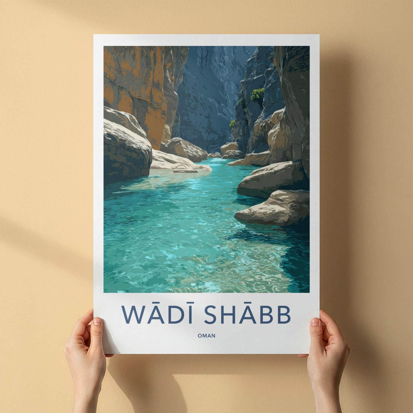 Wadi Shabb Poster - Oman Travel Art - Turquoise Water Canyon Wall Decor