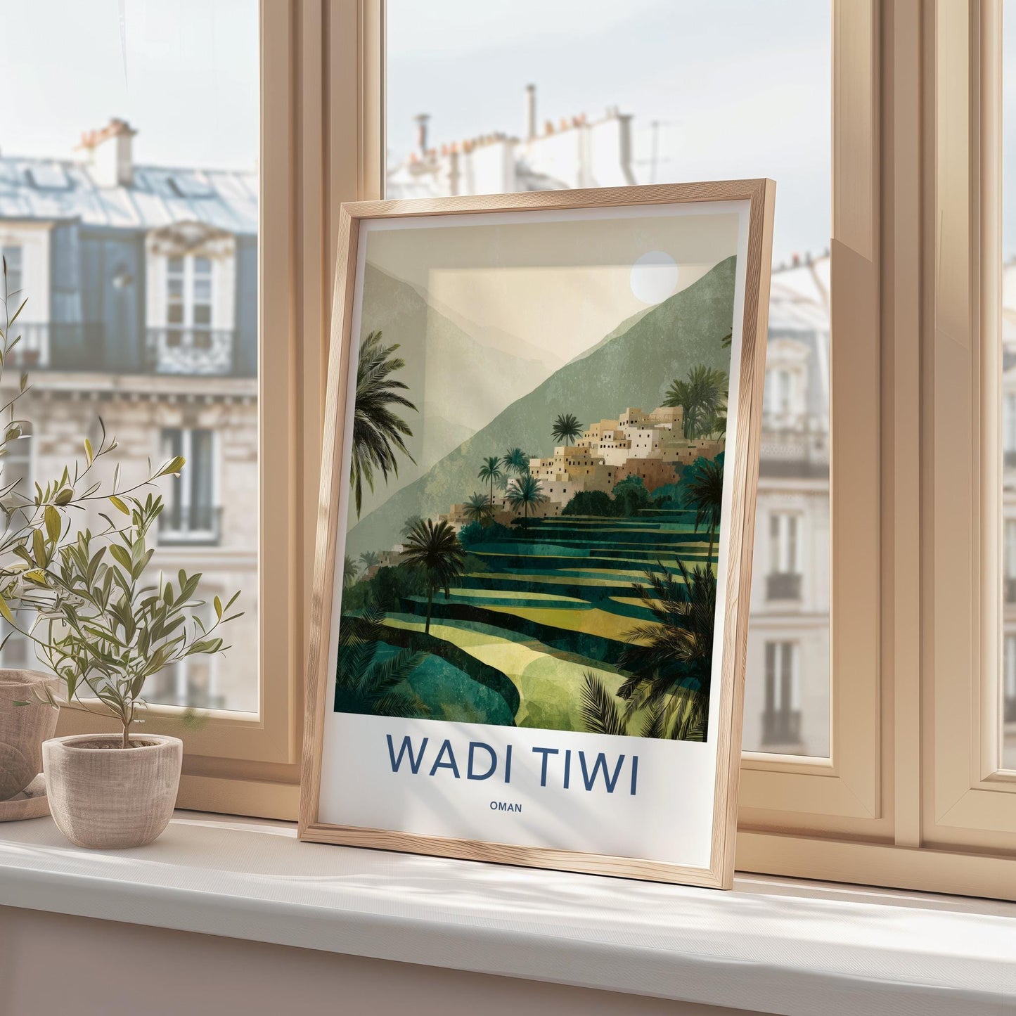 Wadi Tiwi Poster - Oman Travel Art - Green Terraced Village Home Decor