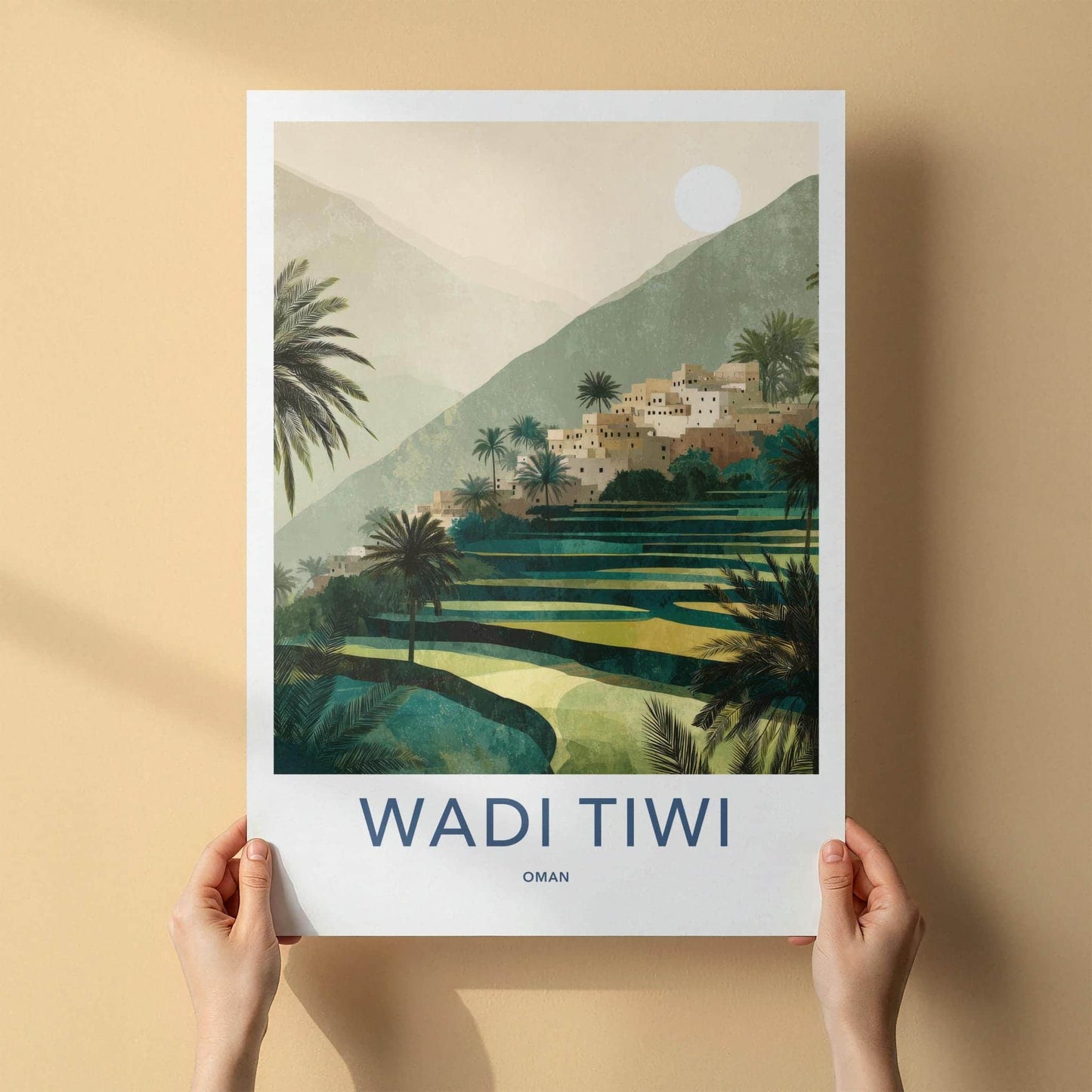 Wadi Tiwi Poster - Oman Travel Art - Green Terraced Village Home Decor
