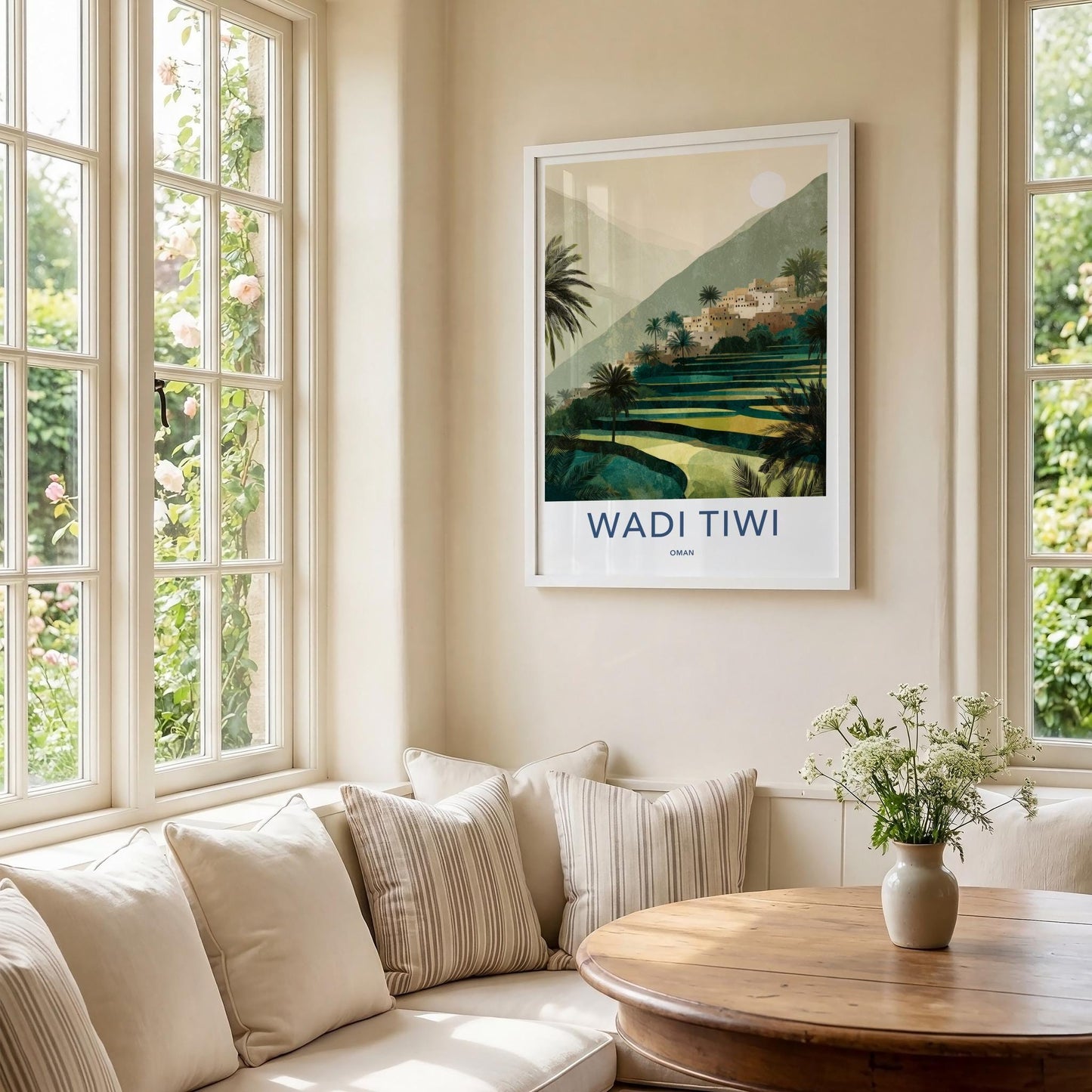 Wadi Tiwi Poster - Oman Travel Art - Green Terraced Village Home Decor