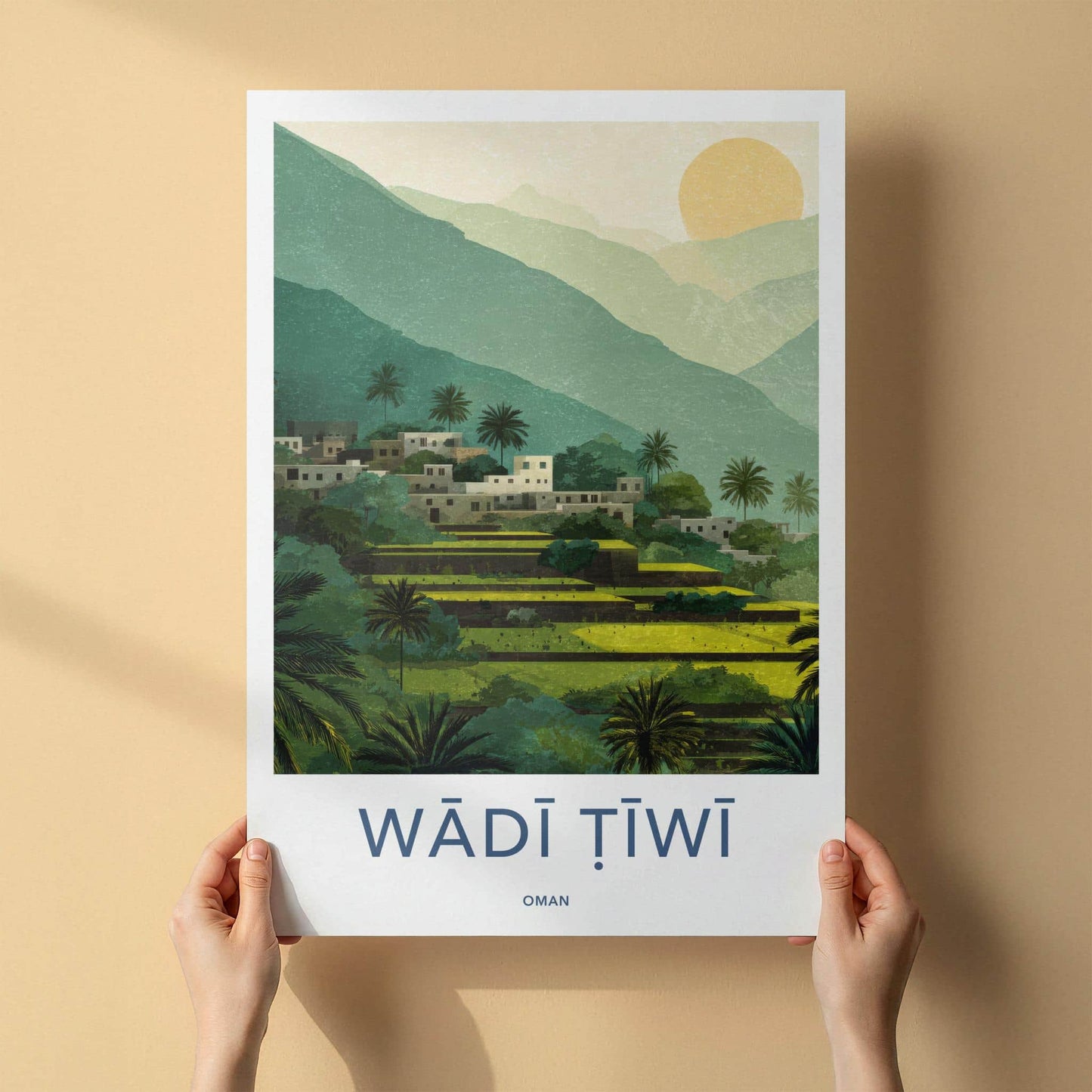 Wadi Tiwi Poster - Oman Travel Art - Lush terraced landscape Home Decor
