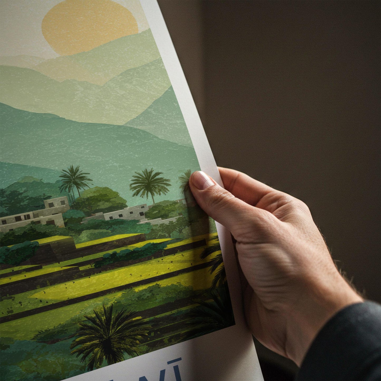 Wadi Tiwi Poster - Oman Travel Art - Lush terraced landscape Home Decor