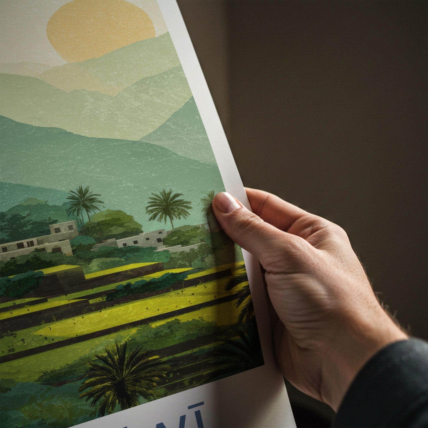 Wadi Tiwi Poster - Oman Travel Art - Lush terraced landscape Home Decor
