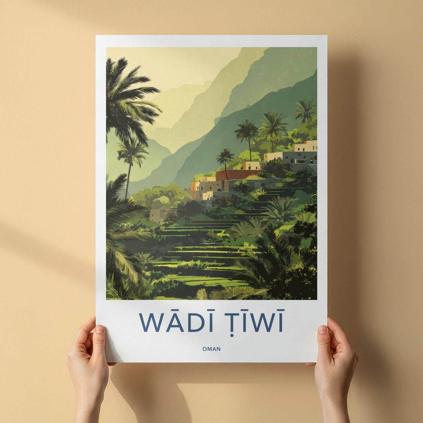 Wadi Tiwi Poster - Oman Wall Art - Green Terraced Village Home Decor
