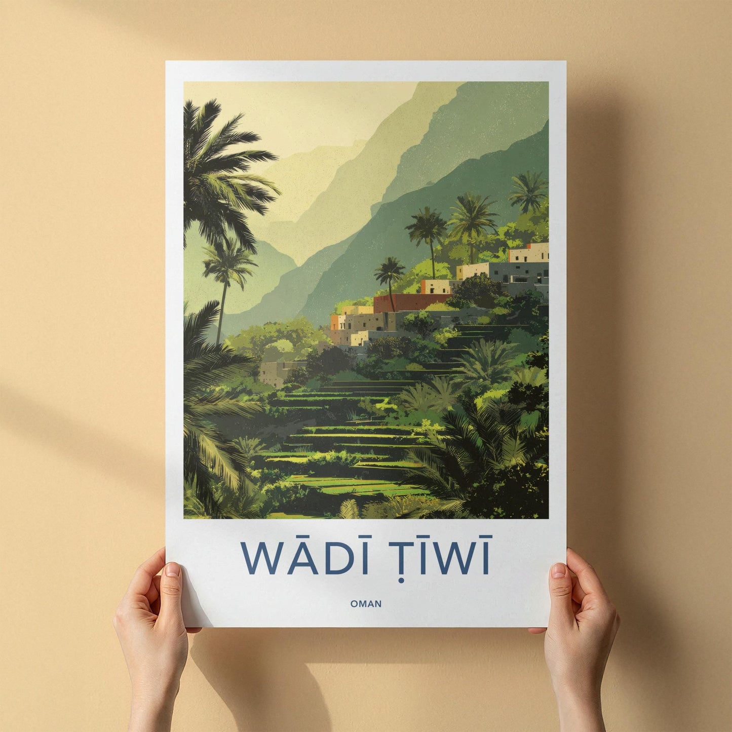Wadi Tiwi Poster - Oman Wall Art - Green Terraced Village Home Decor