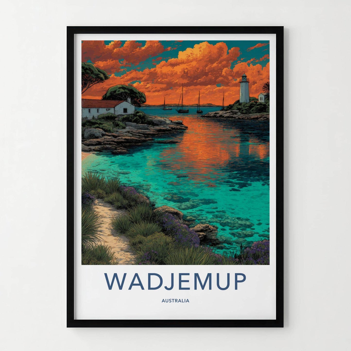 Wadjemup Poster - Australia Travel Art - Lighthouse Coastal Sunset Home Decor