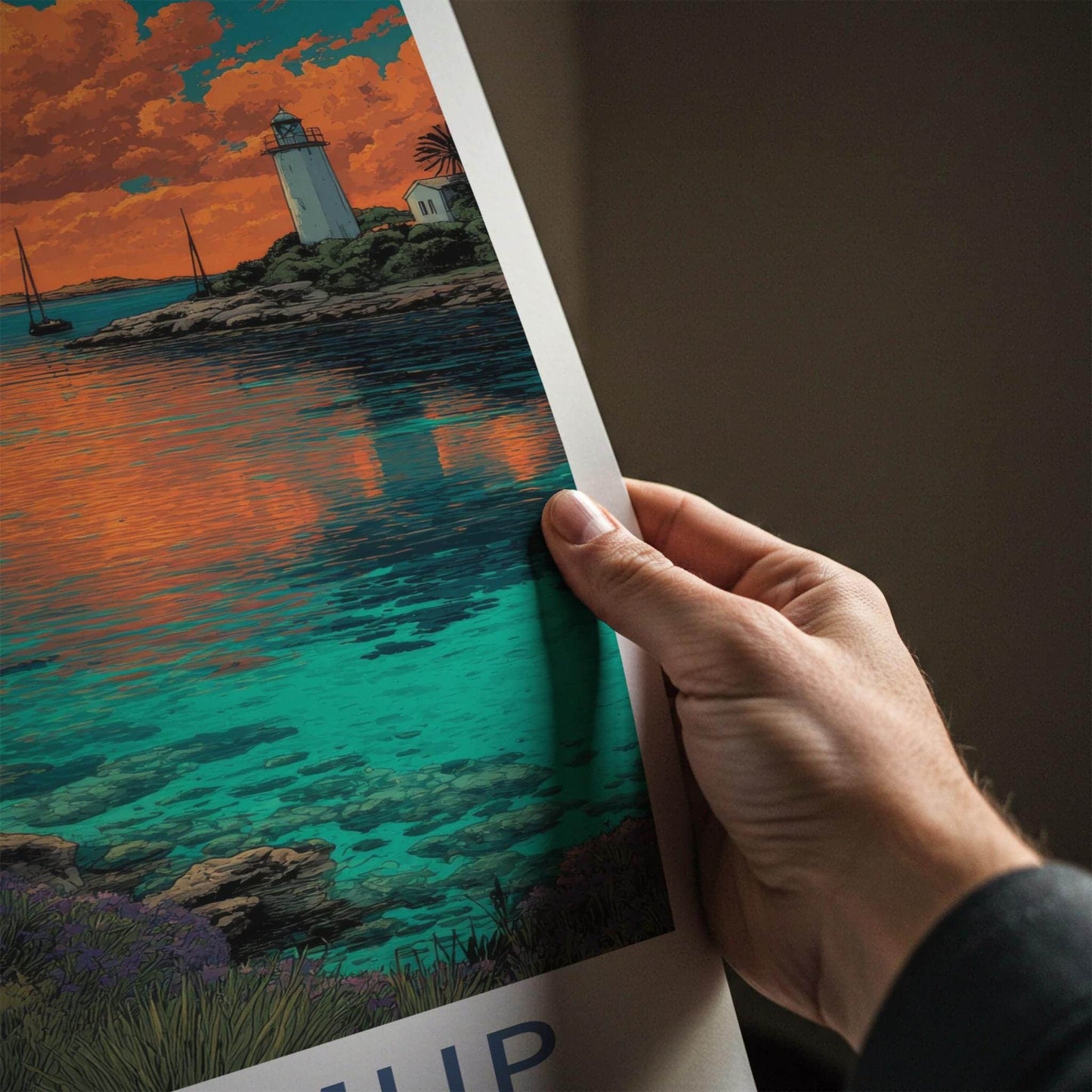 Wadjemup Poster - Australia Travel Art - Lighthouse Coastal Sunset Home Decor