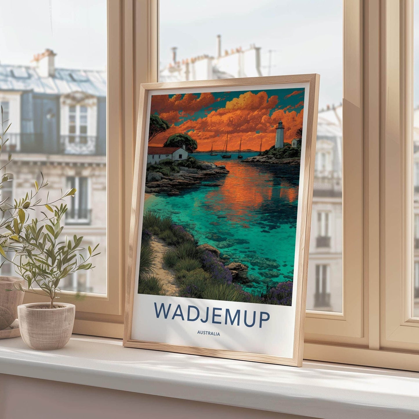 Wadjemup Poster - Australia Travel Art - Lighthouse Coastal Sunset Home Decor