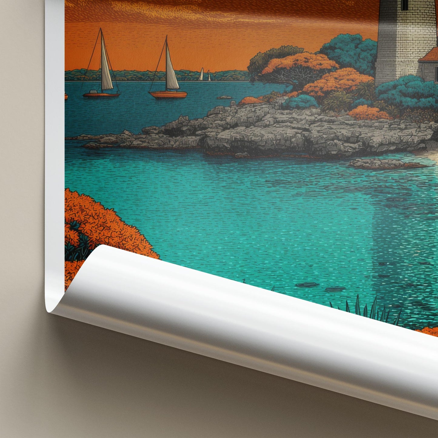 Wadjemup Poster - Australia Travel Art - Ocean Lighthouse Boats Home Decor