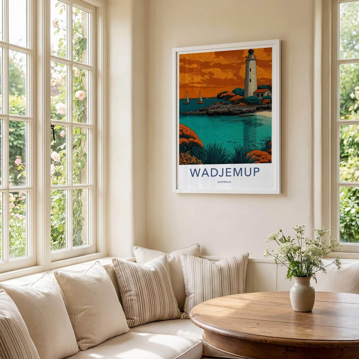 Wadjemup Poster - Australia Travel Art - Ocean Lighthouse Boats Home Decor