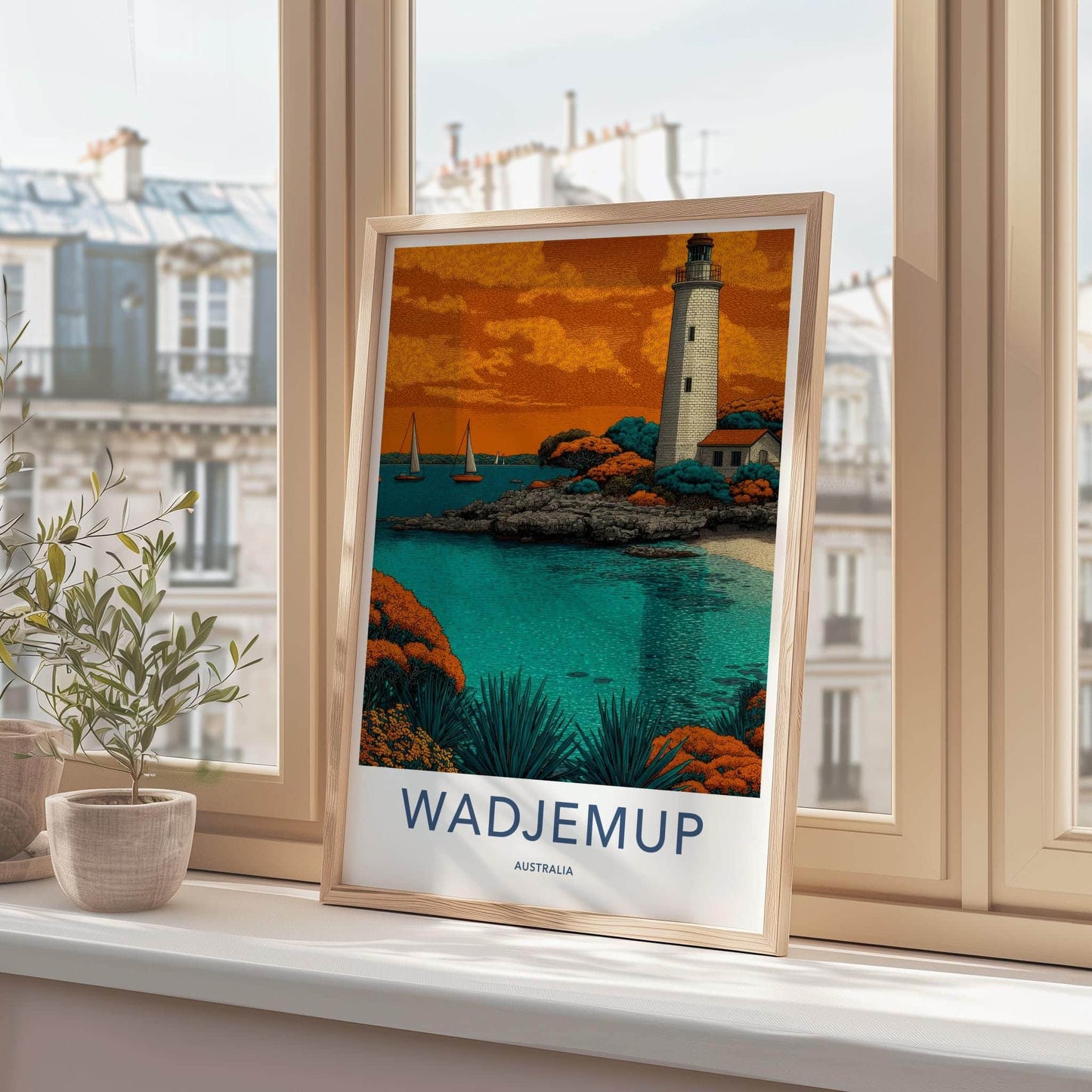 Wadjemup Poster - Australia Travel Art - Ocean Lighthouse Boats Home Decor