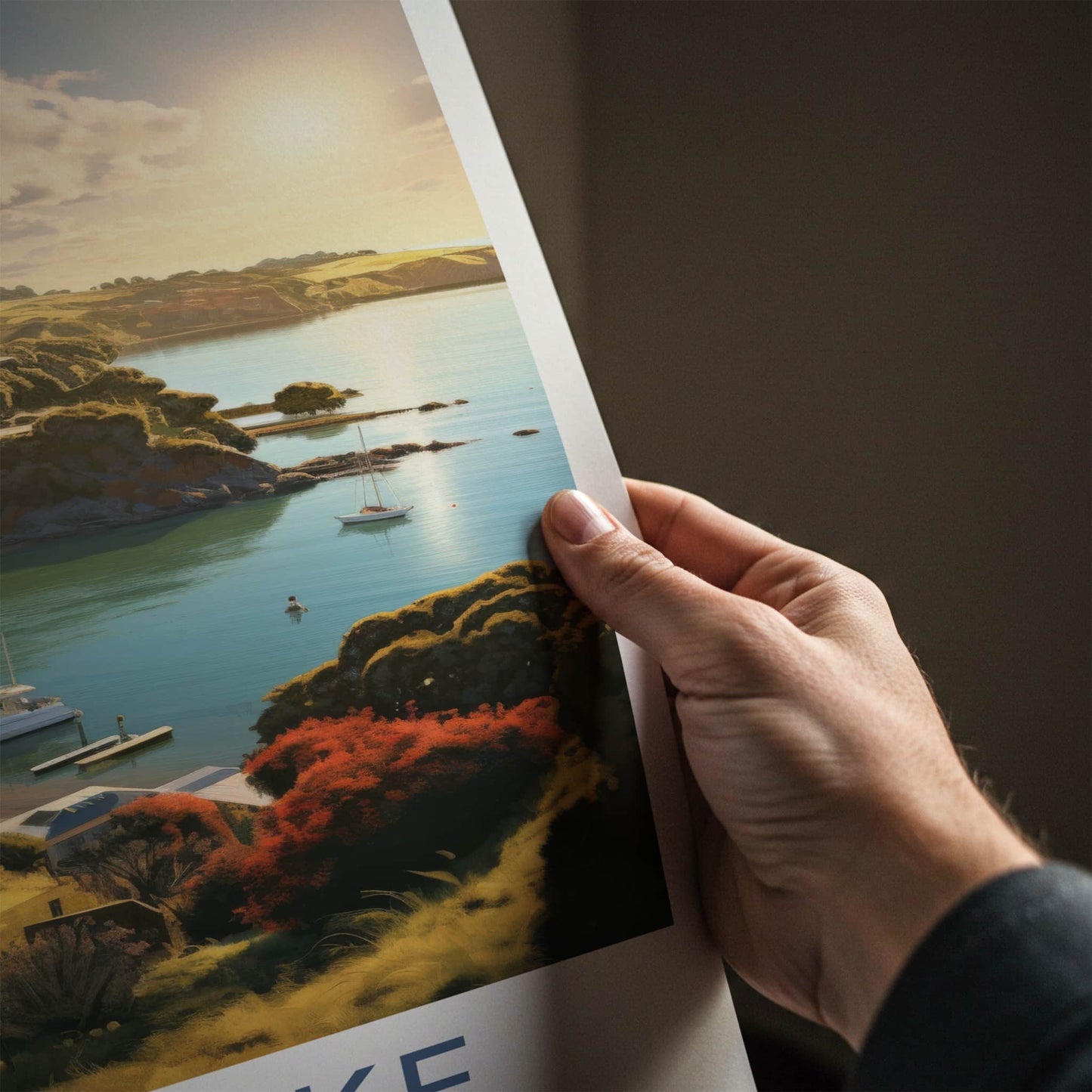Waiheke Poster - New Zealand Travel Art - Golden Hour Cove Home Decor
