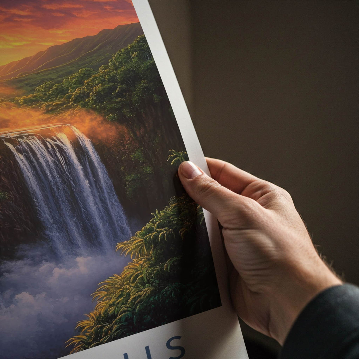 Wailua Falls Poster - Hawaii Travel Art - Golden Sunset Falls Home Decor