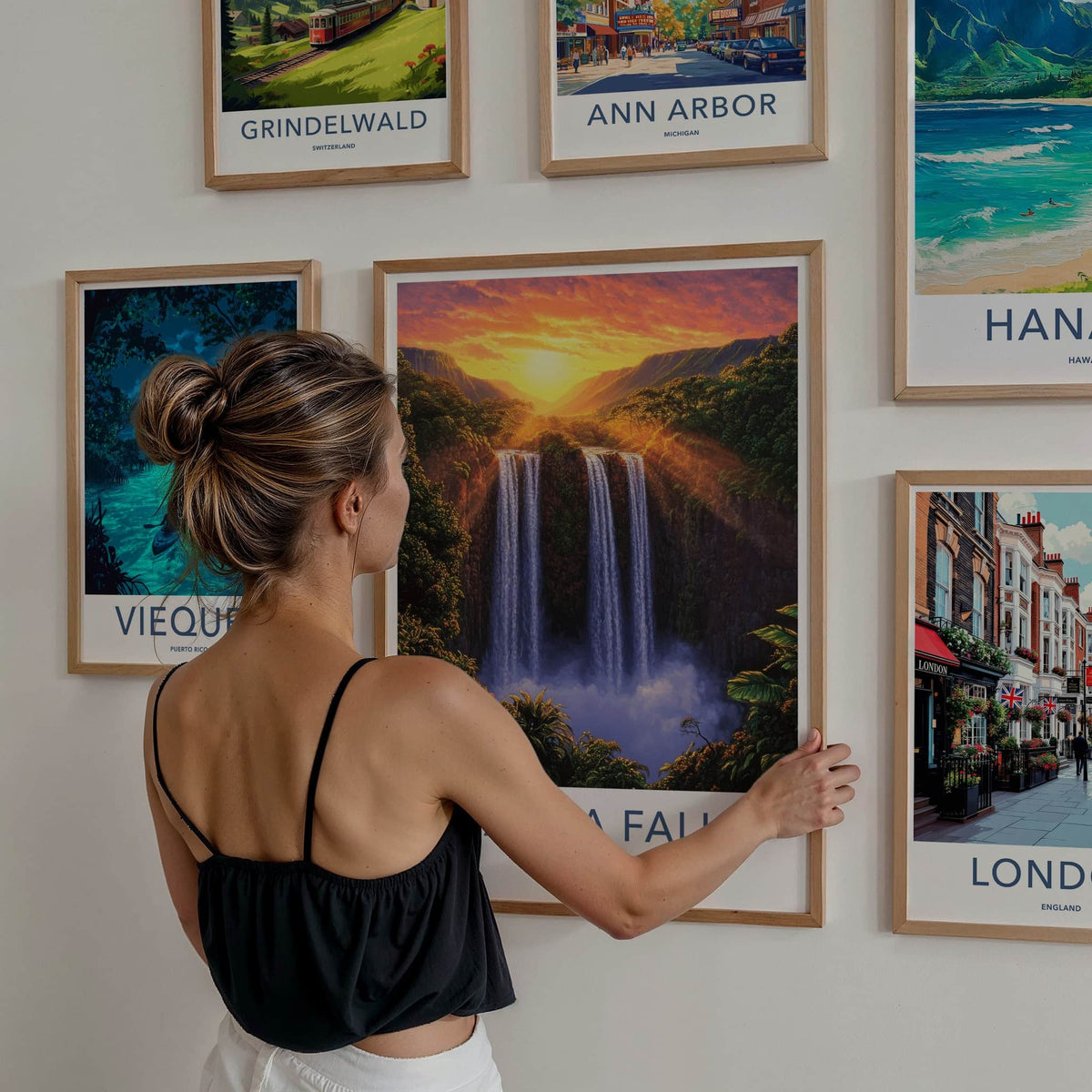 Wailua Falls Poster - Hawaii Wall Art - Sunset Tropical Falls Home Decor